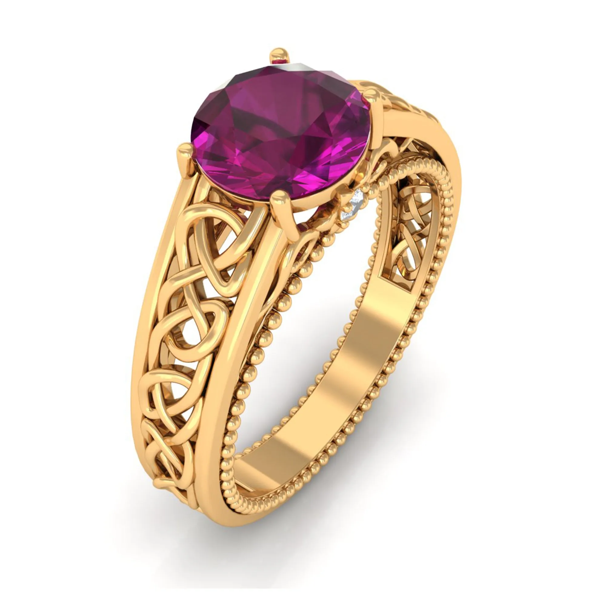 1.75 CT Rhodolite Solitaire Celtic Engagement Ring with Diamond