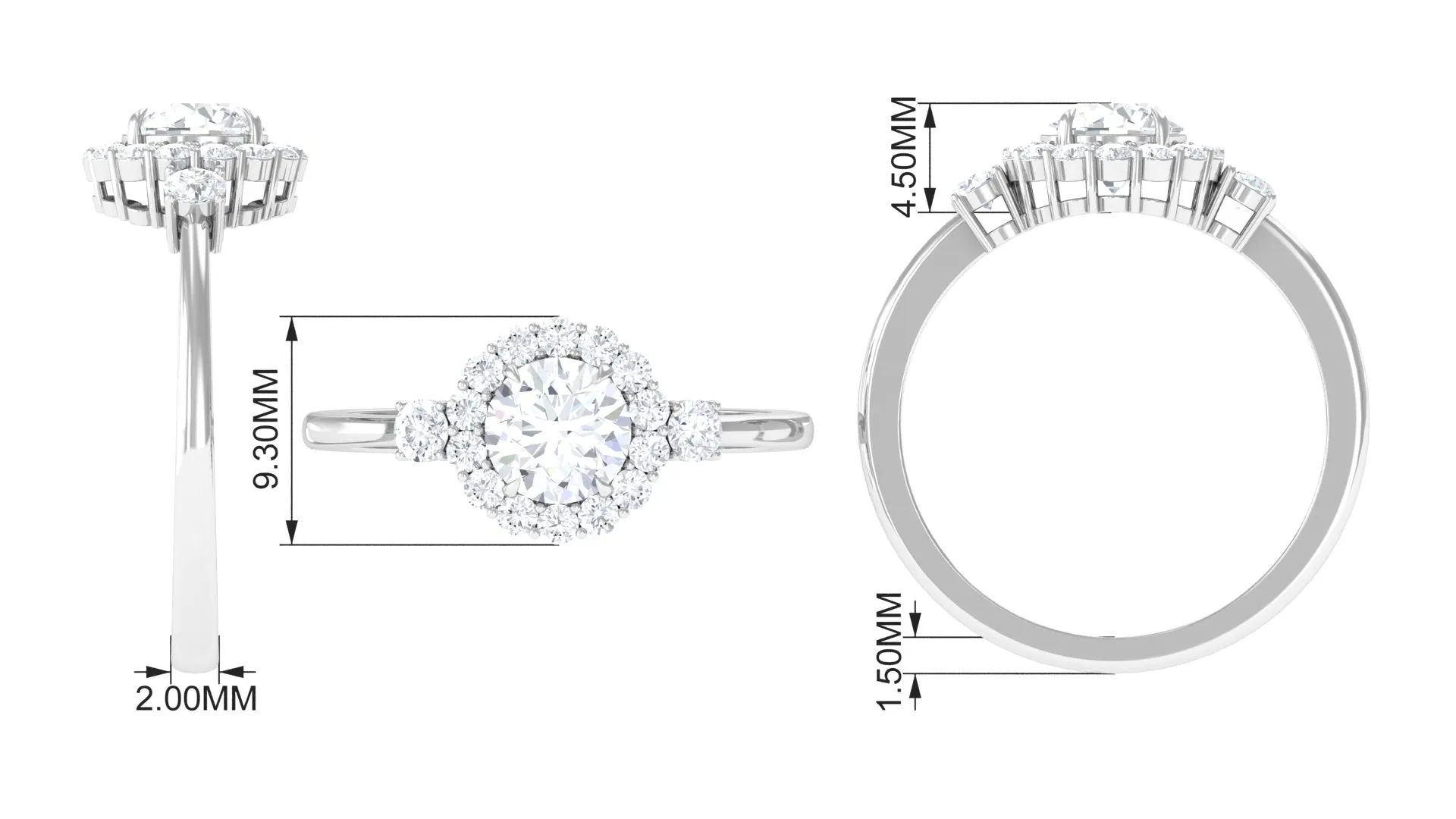 1.75 CT Round Moissanite Halo Engagement Ring