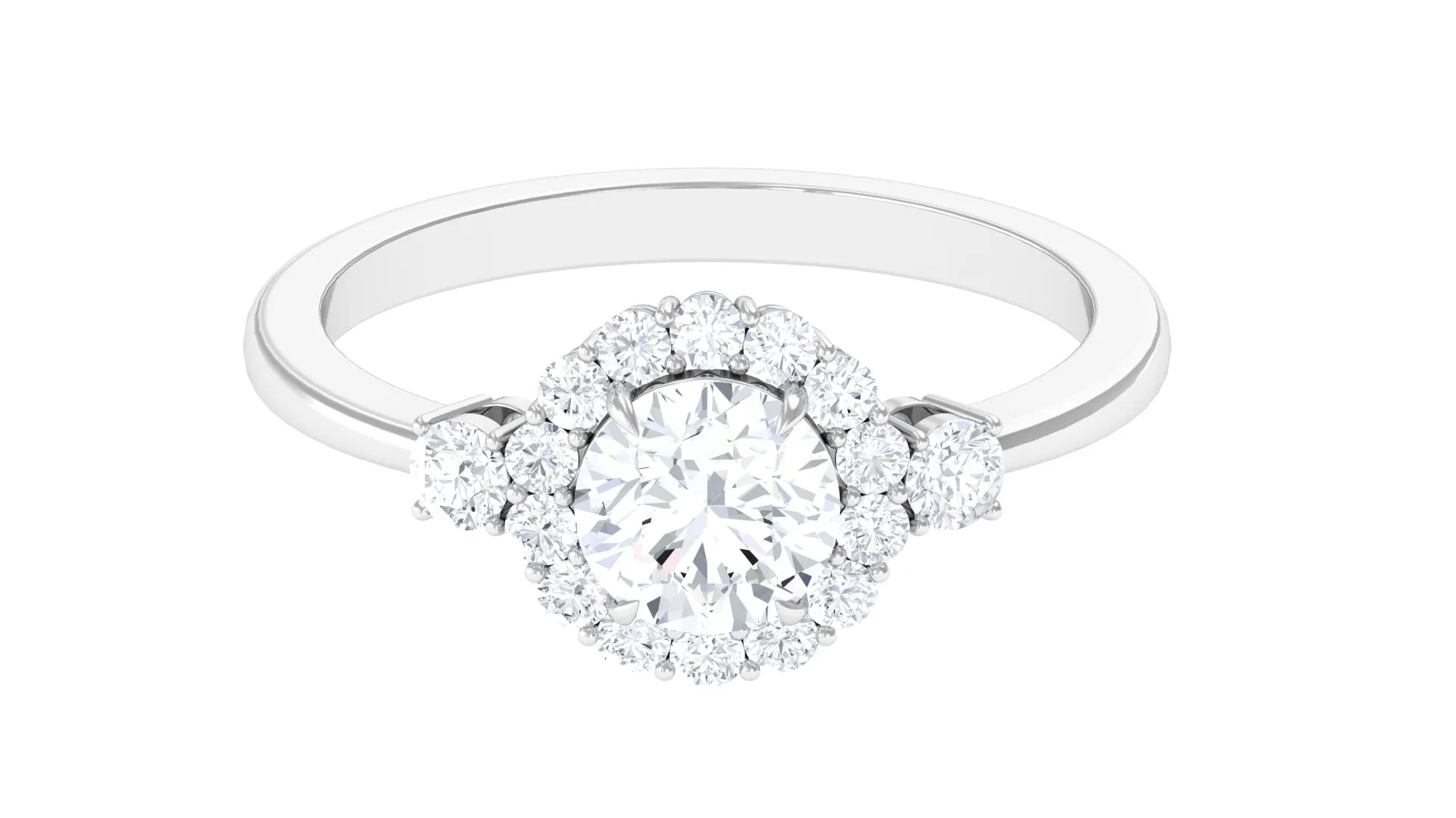 1.75 CT Round Moissanite Halo Engagement Ring