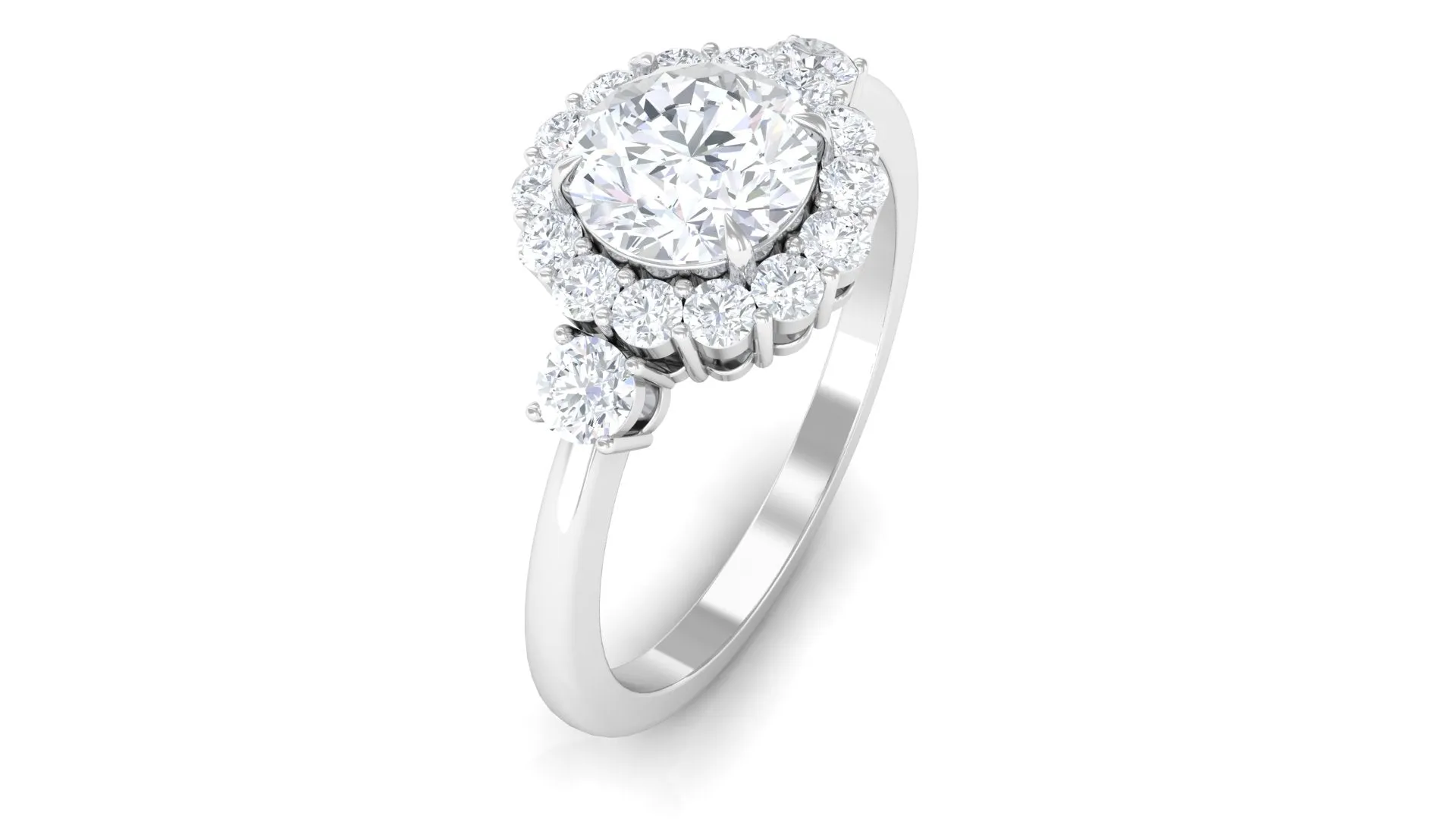 1.75 CT Round Moissanite Halo Engagement Ring