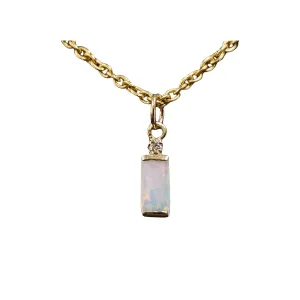 18k Gold Baguette Opal & Diamond Charm Pendant