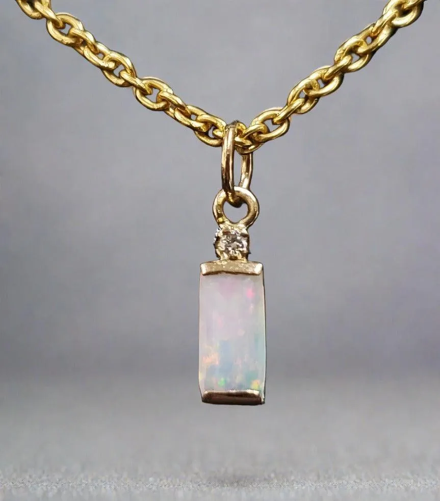 18k Gold Baguette Opal & Diamond Charm Pendant