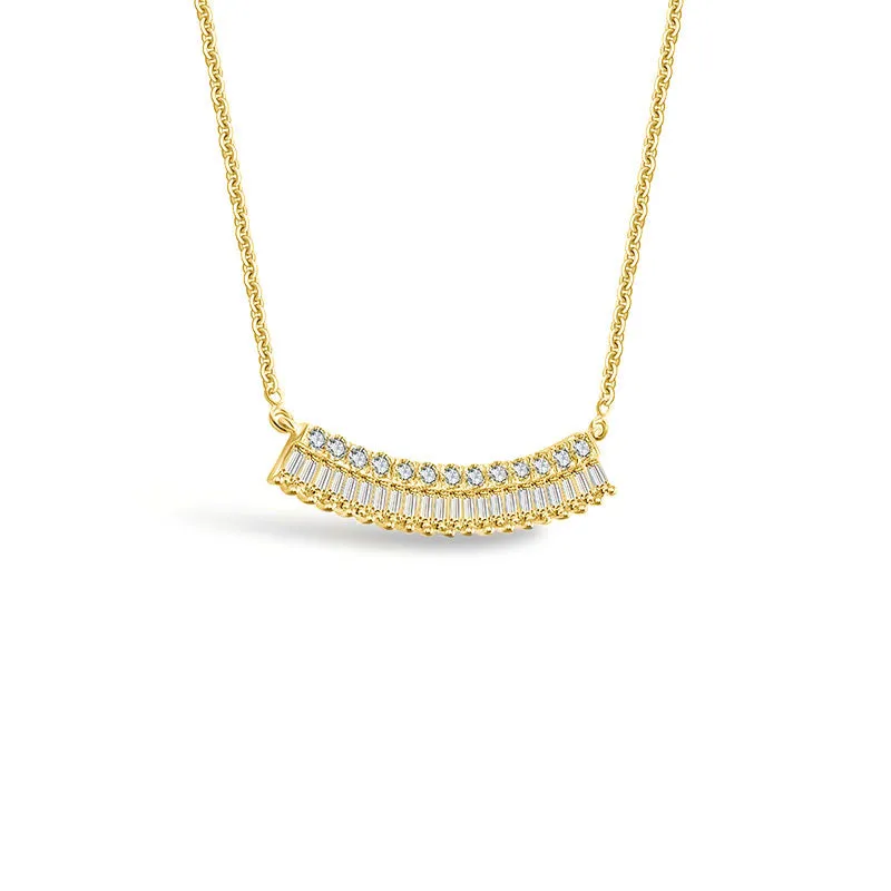 18k Gold Curve Shape with Rectangle Diamond Necklace