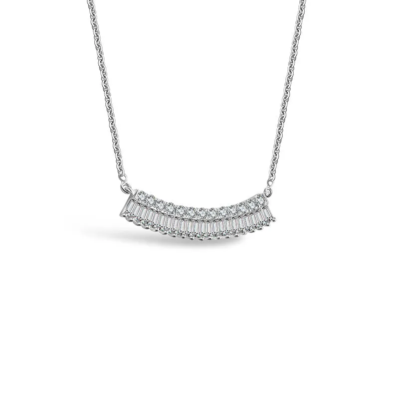 18k Gold Curve Shape with Rectangle Diamond Necklace