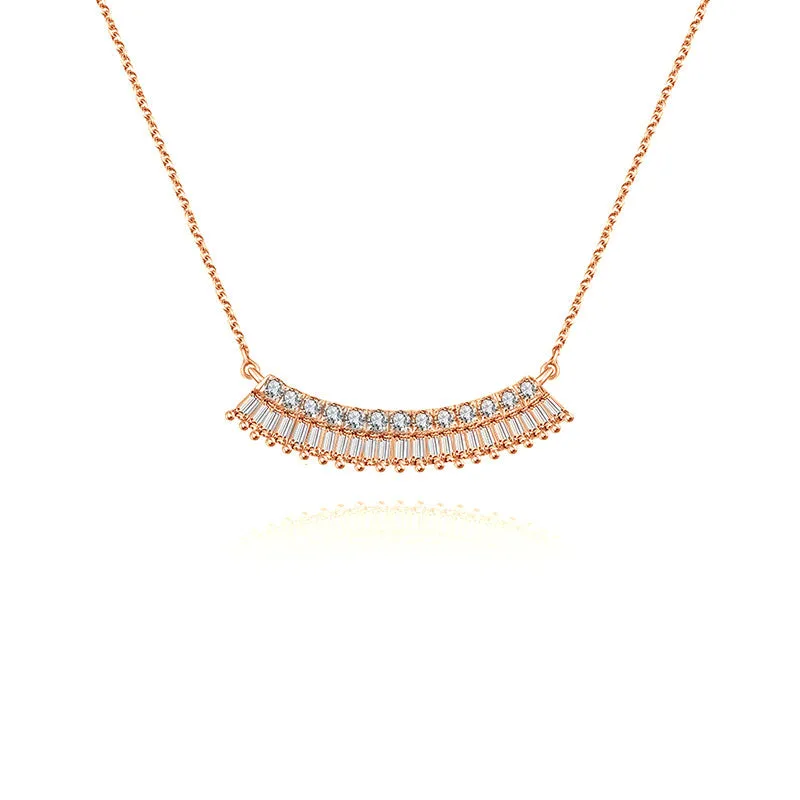 18k Gold Curve Shape with Rectangle Diamond Necklace
