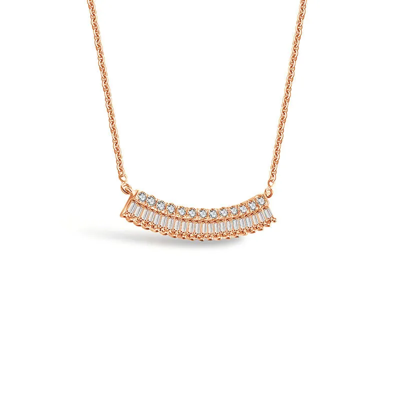 18k Gold Curve Shape with Rectangle Diamond Necklace