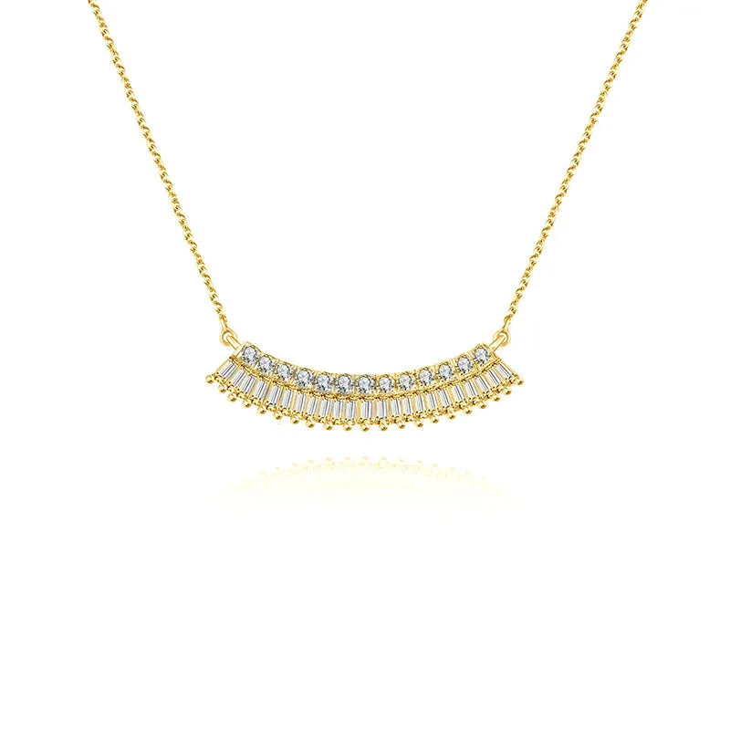 18k Gold Curve Shape with Rectangle Diamond Necklace