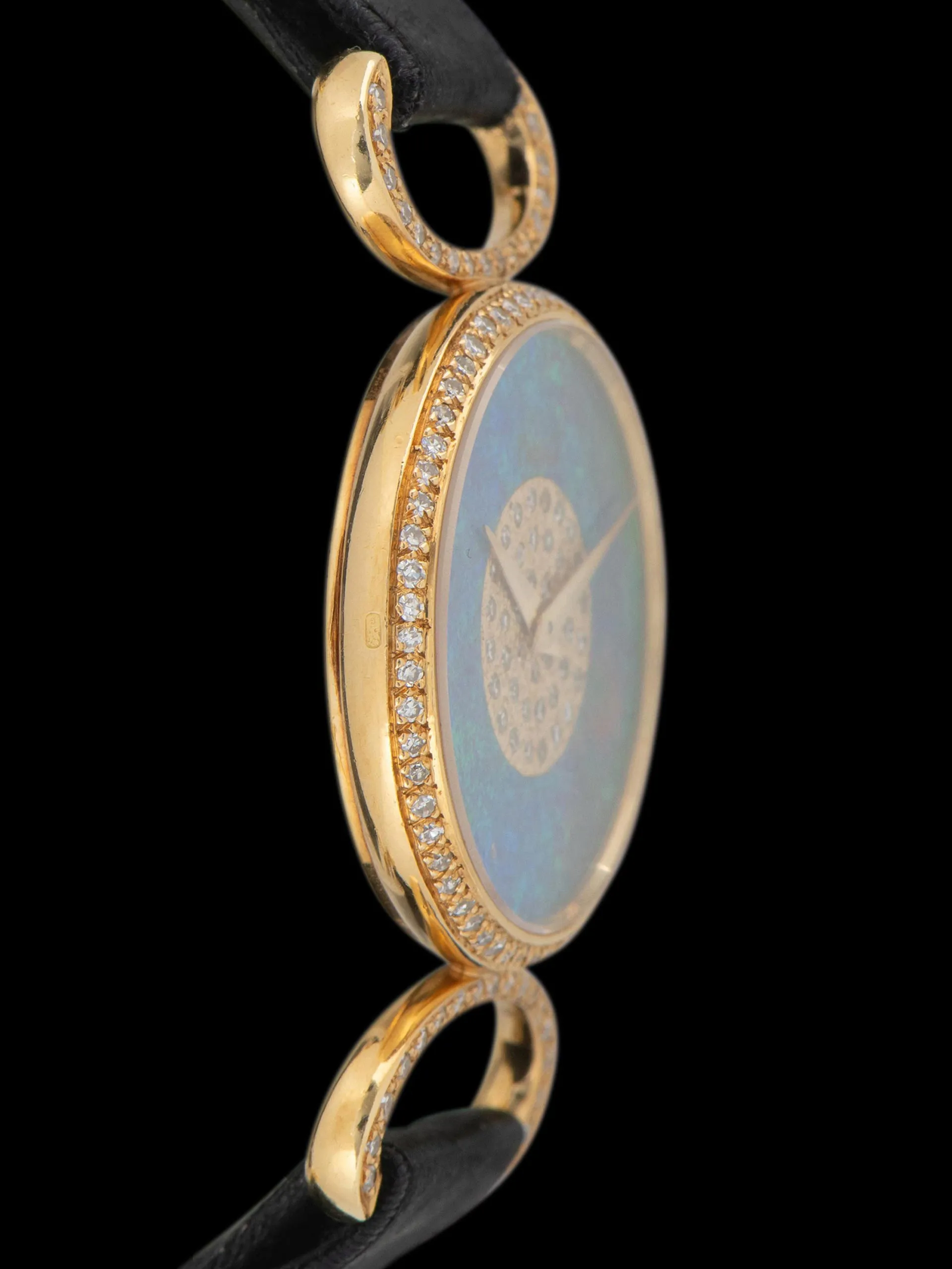 1970s Piaget Cocktail Watch 18K YG (Ref. 9005 DB) Fire Opal & Pave Diamond Dial W/ Box
