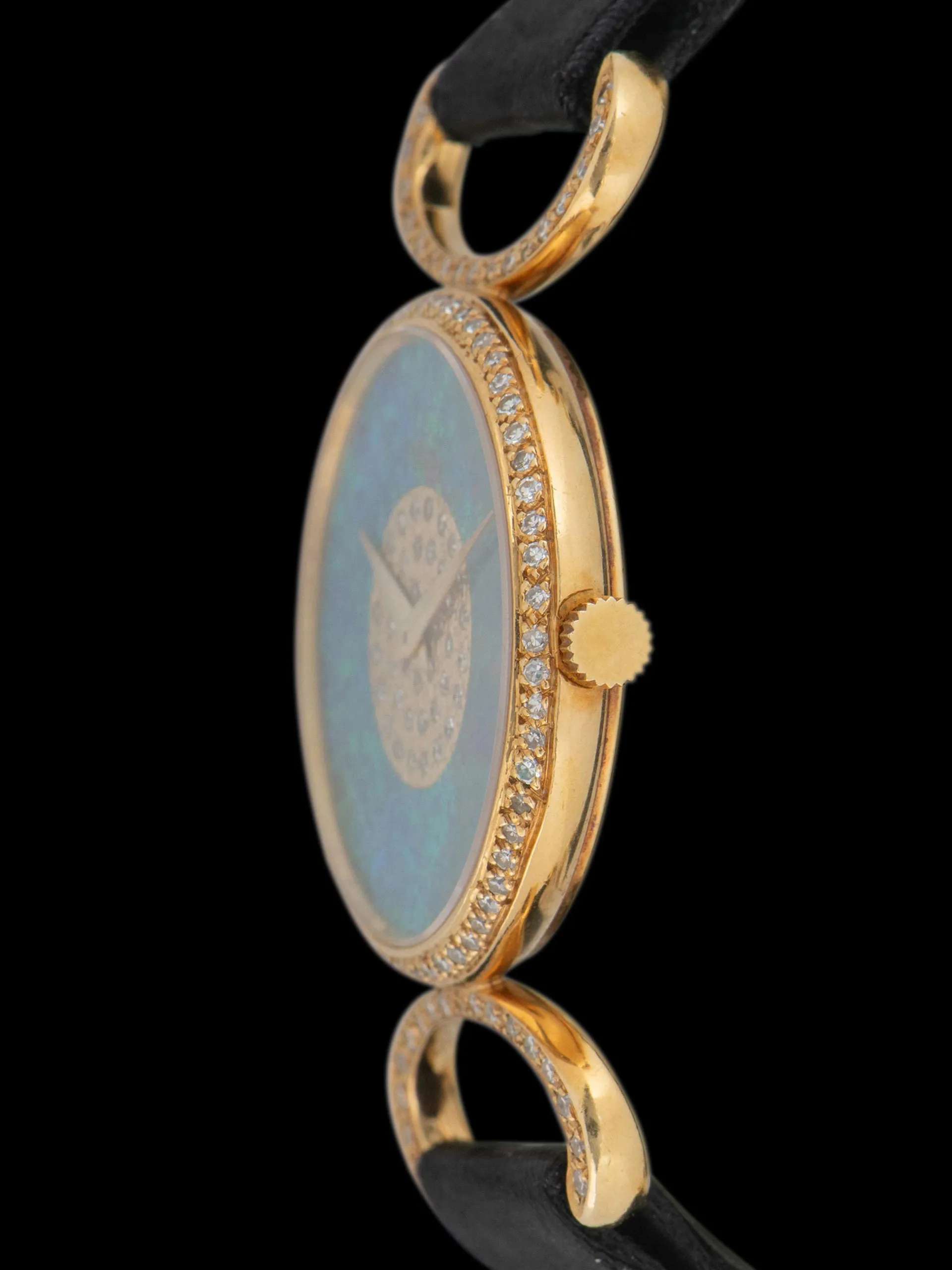 1970s Piaget Cocktail Watch 18K YG (Ref. 9005 DB) Fire Opal & Pave Diamond Dial W/ Box