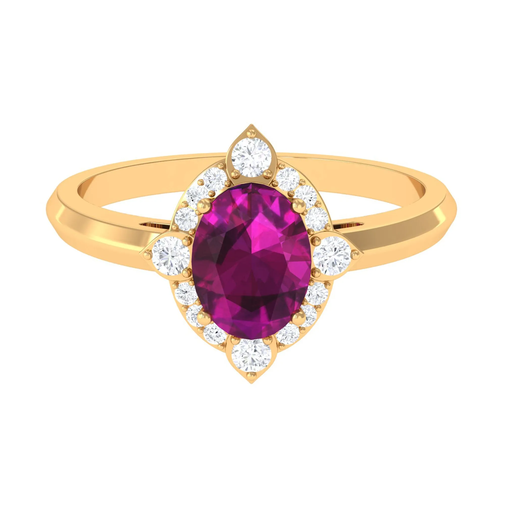 2 CT Art Deco Engagement Ring with Oval Shape Rhodolite and Diamond Accent