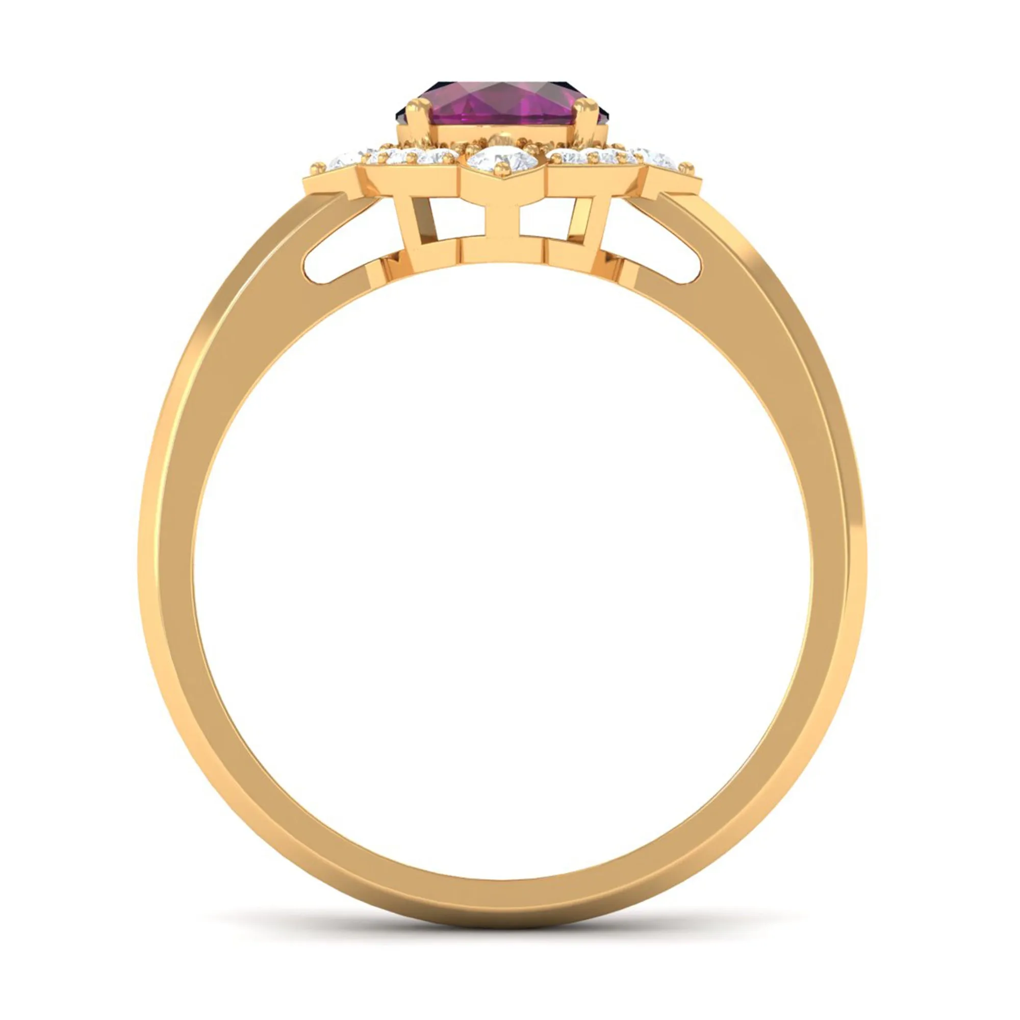 2 CT Art Deco Engagement Ring with Oval Shape Rhodolite and Diamond Accent