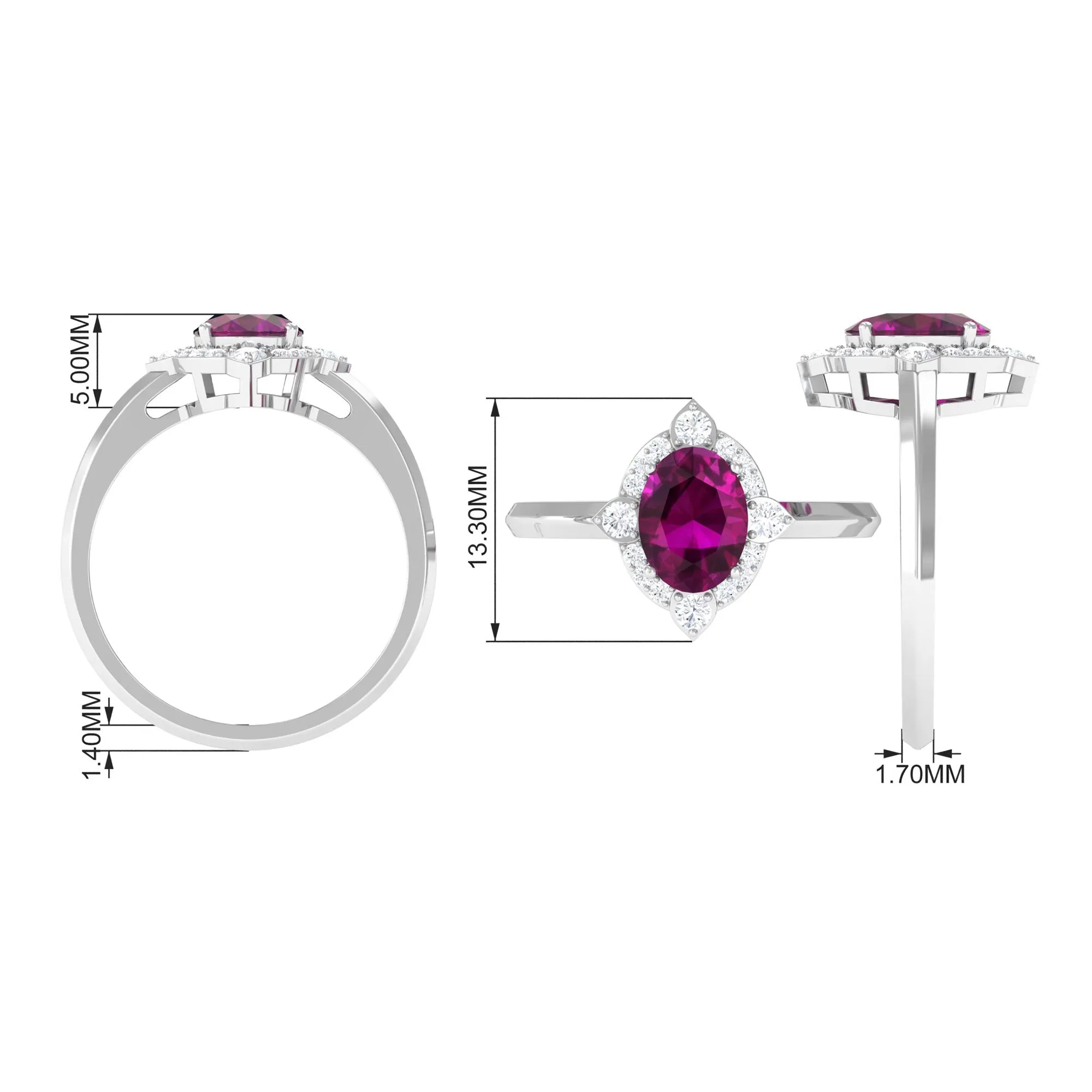 2 CT Art Deco Engagement Ring with Oval Shape Rhodolite and Diamond Accent