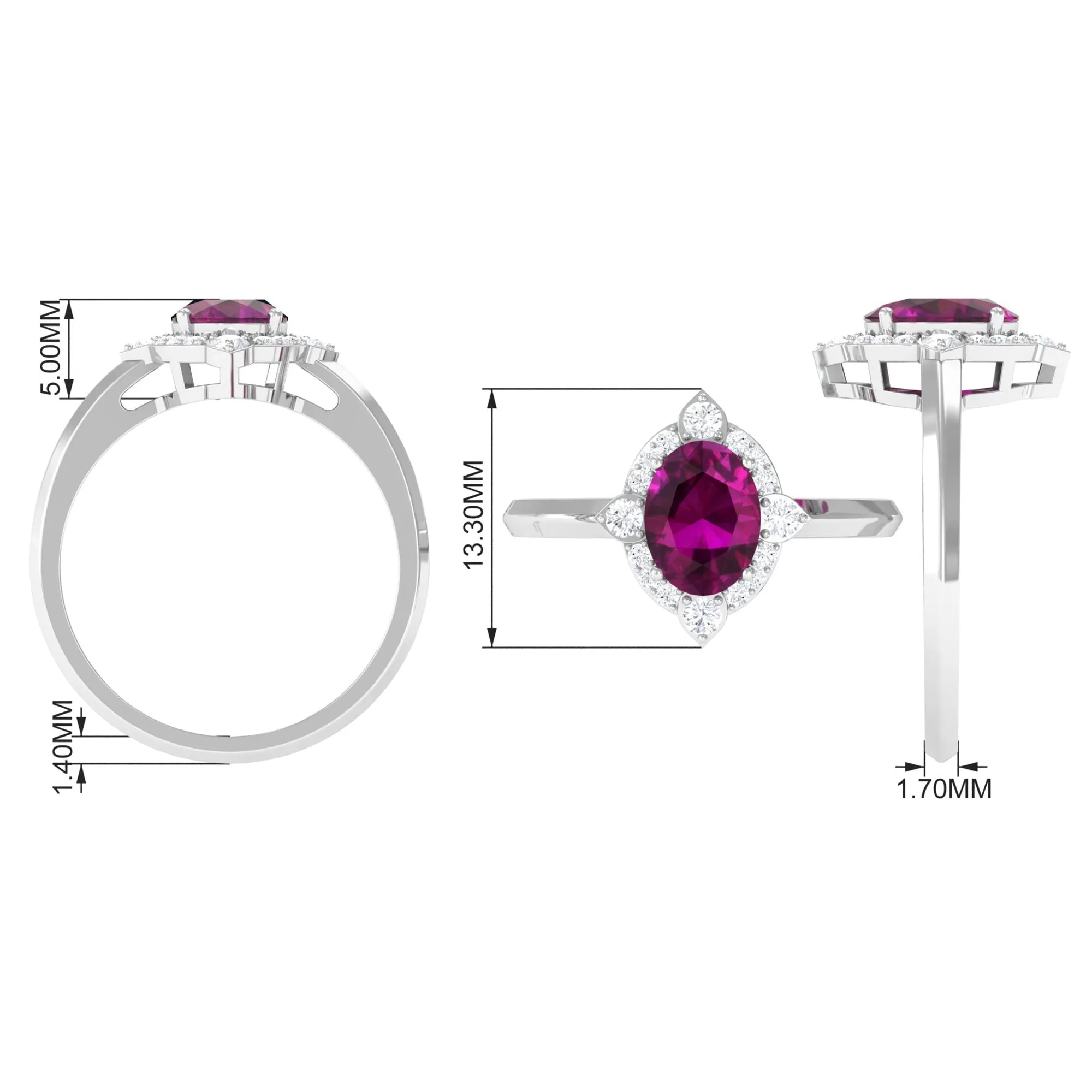 2 CT Art Deco Engagement Ring with Oval Shape Rhodolite and Diamond Accent