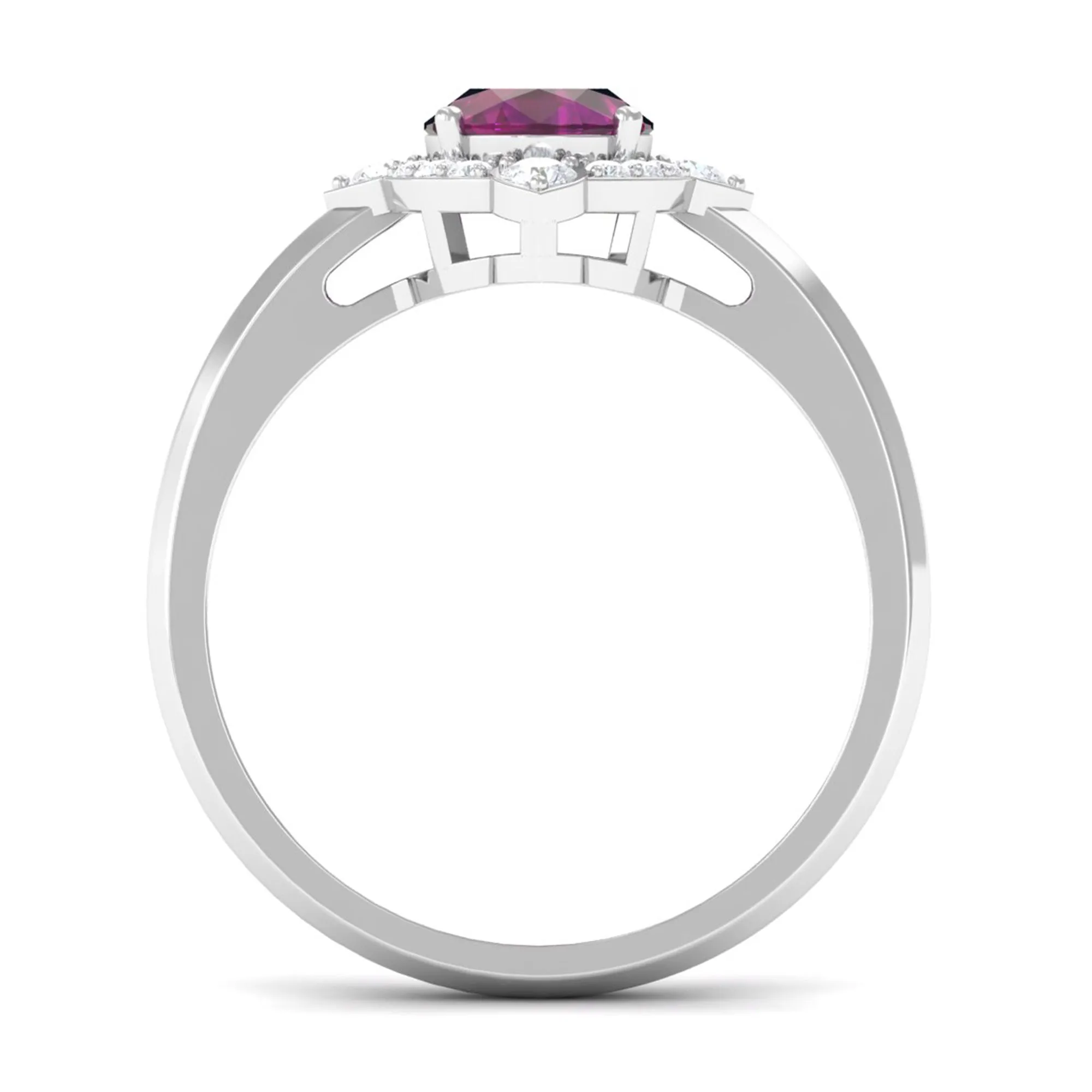 2 CT Art Deco Engagement Ring with Oval Shape Rhodolite and Diamond Accent