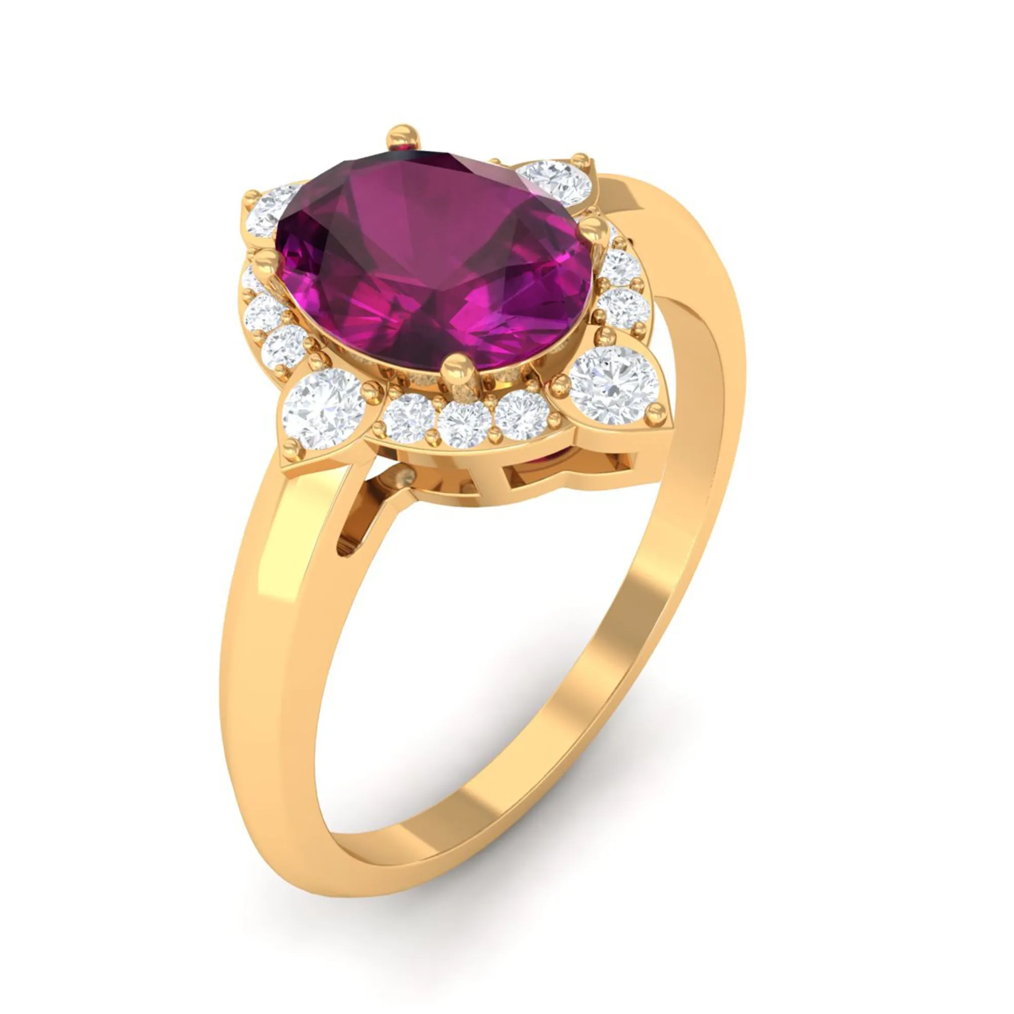 2 CT Art Deco Engagement Ring with Oval Shape Rhodolite and Diamond Accent