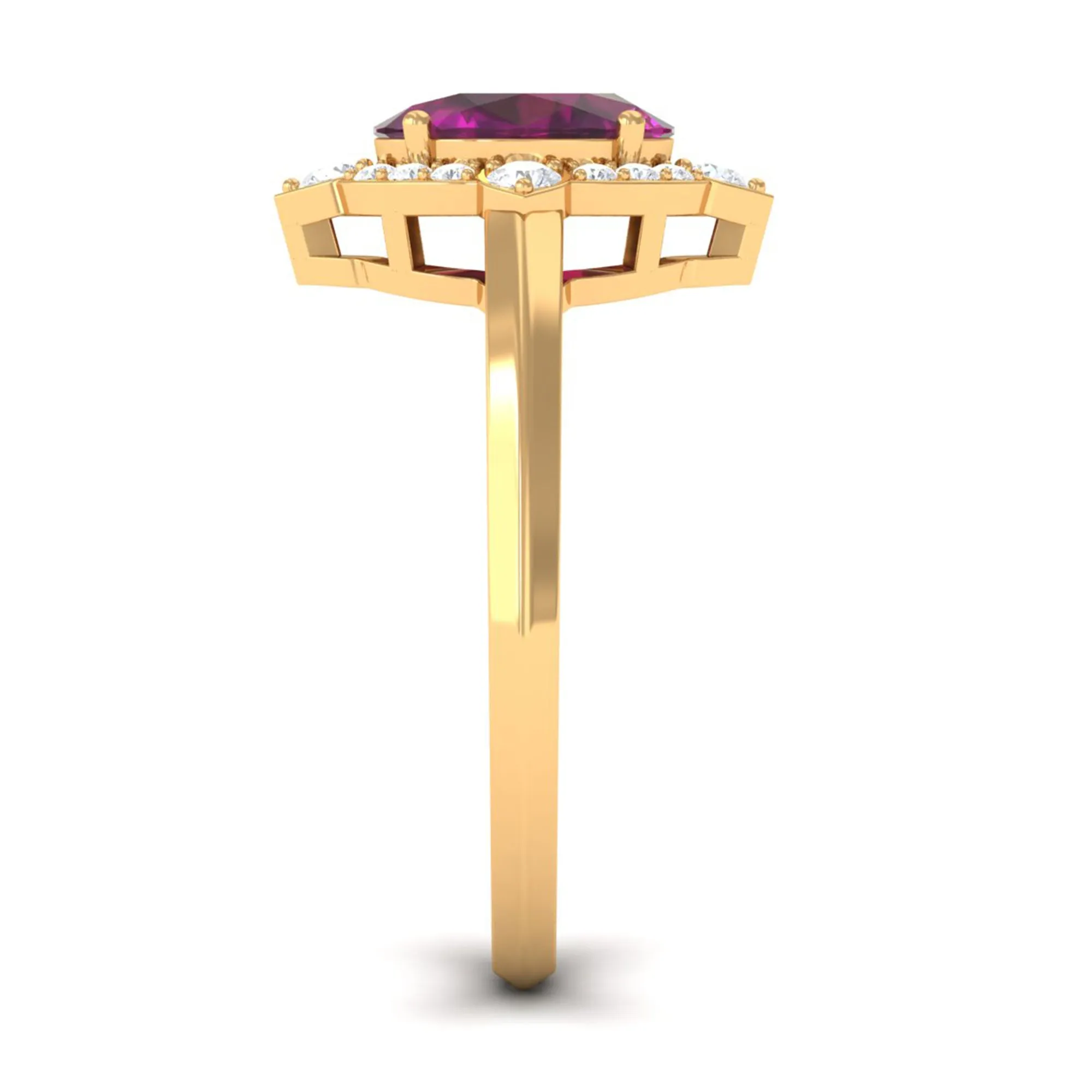 2 CT Art Deco Engagement Ring with Oval Shape Rhodolite and Diamond Accent