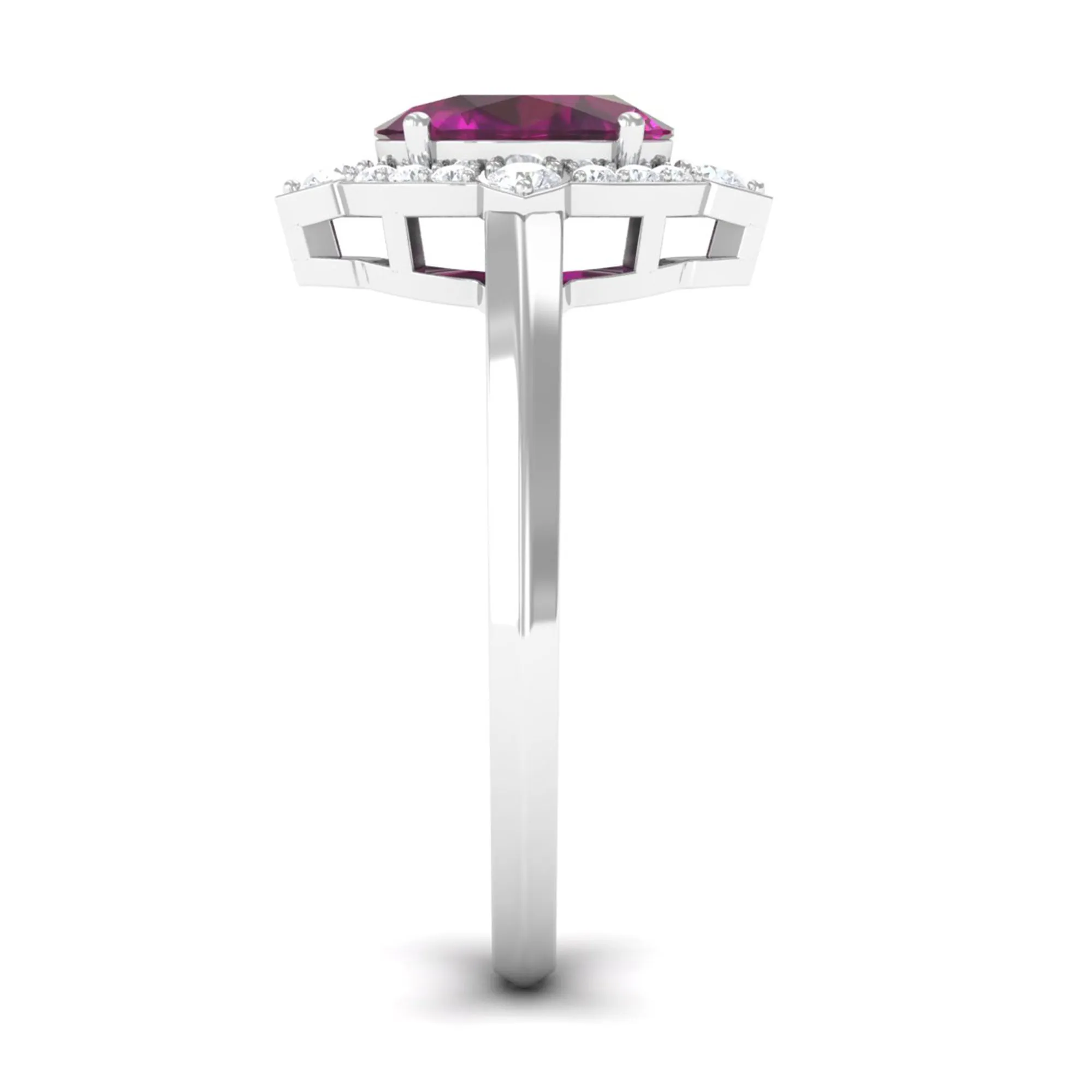 2 CT Art Deco Engagement Ring with Oval Shape Rhodolite and Diamond Accent