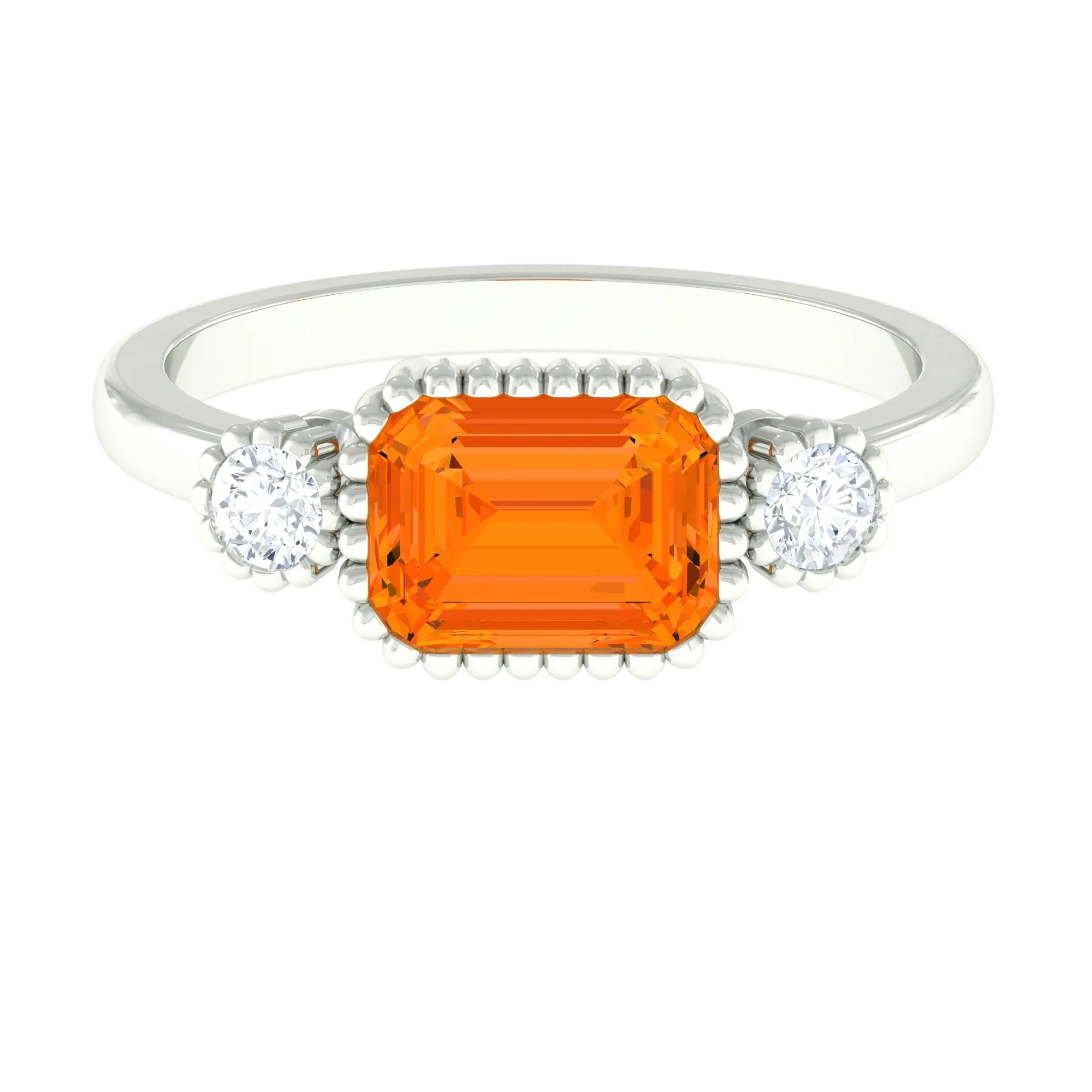 2 CT East West Fire Opal Engagement Ring with Diamond
