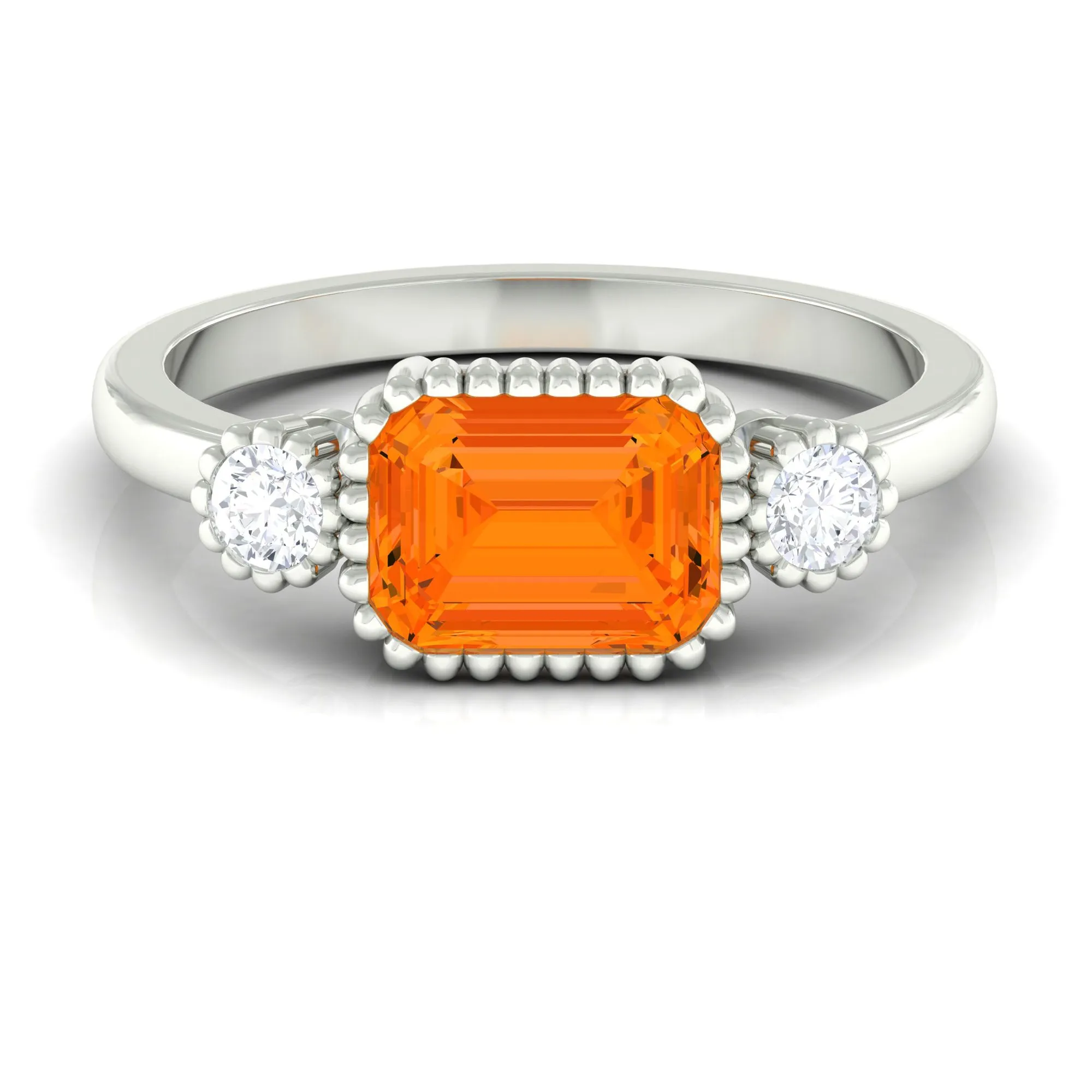 2 CT East West Fire Opal Engagement Ring with Diamond