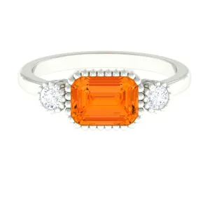 2 CT East West Fire Opal Engagement Ring with Diamond