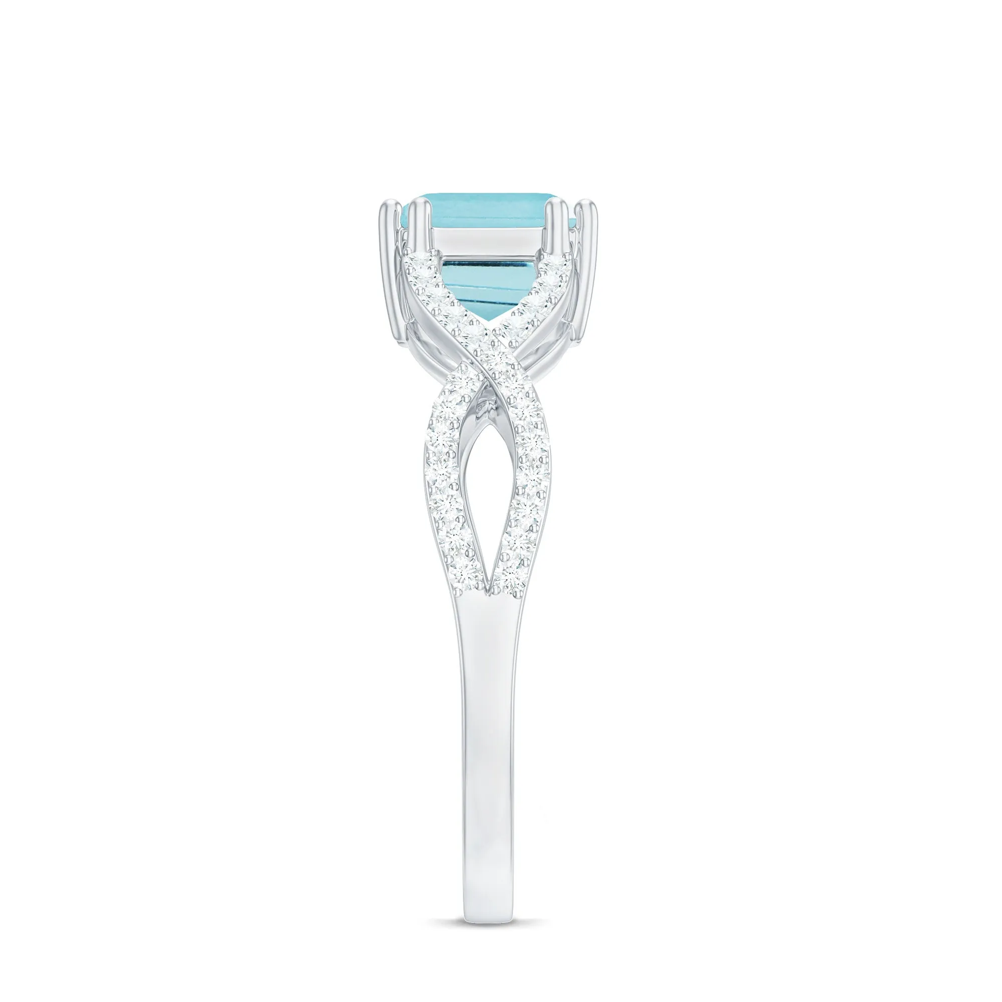 2 CT Emerald Cut Shape Sky Blue Topaz East West Engagement Ring with Diamond