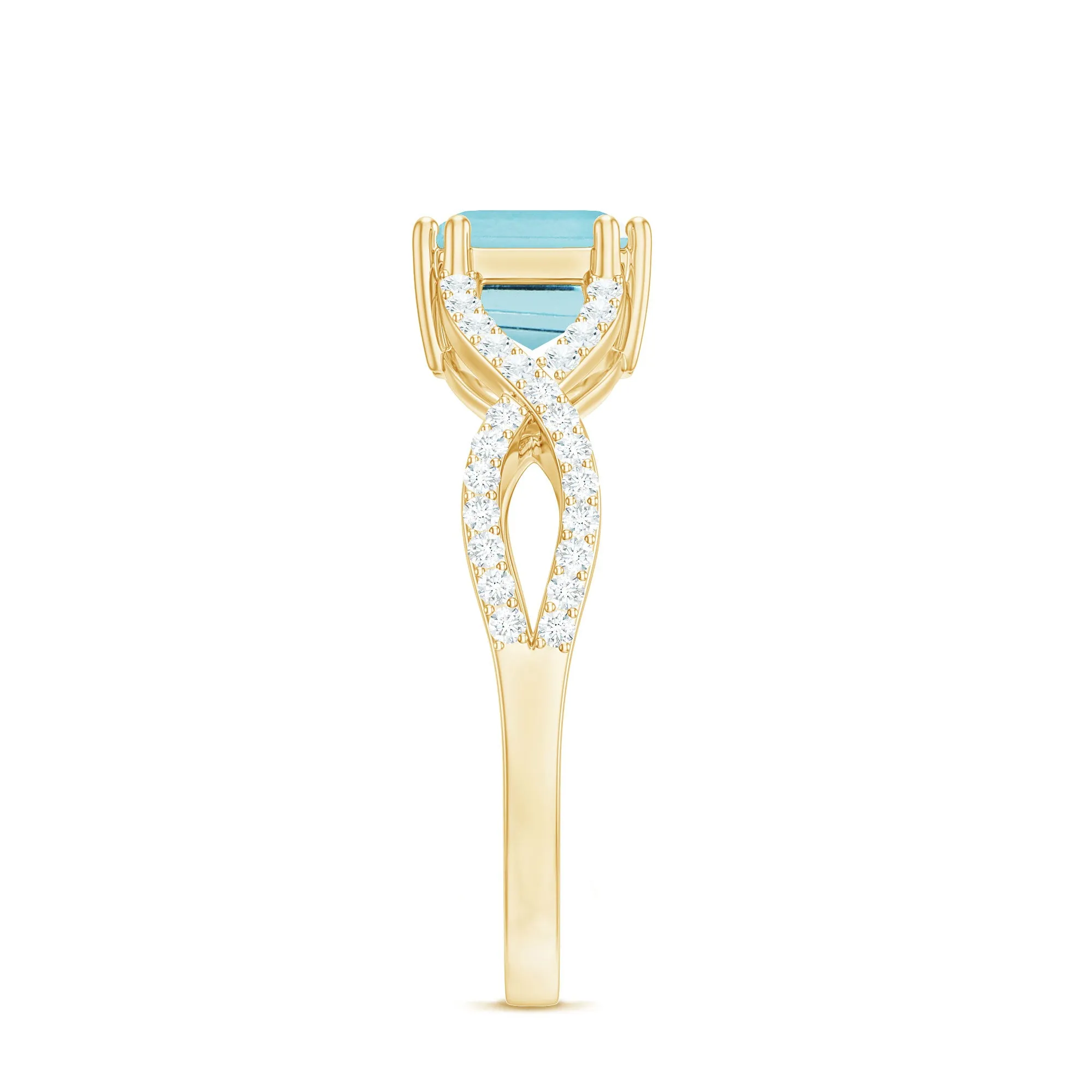 2 CT Emerald Cut Shape Sky Blue Topaz East West Engagement Ring with Diamond