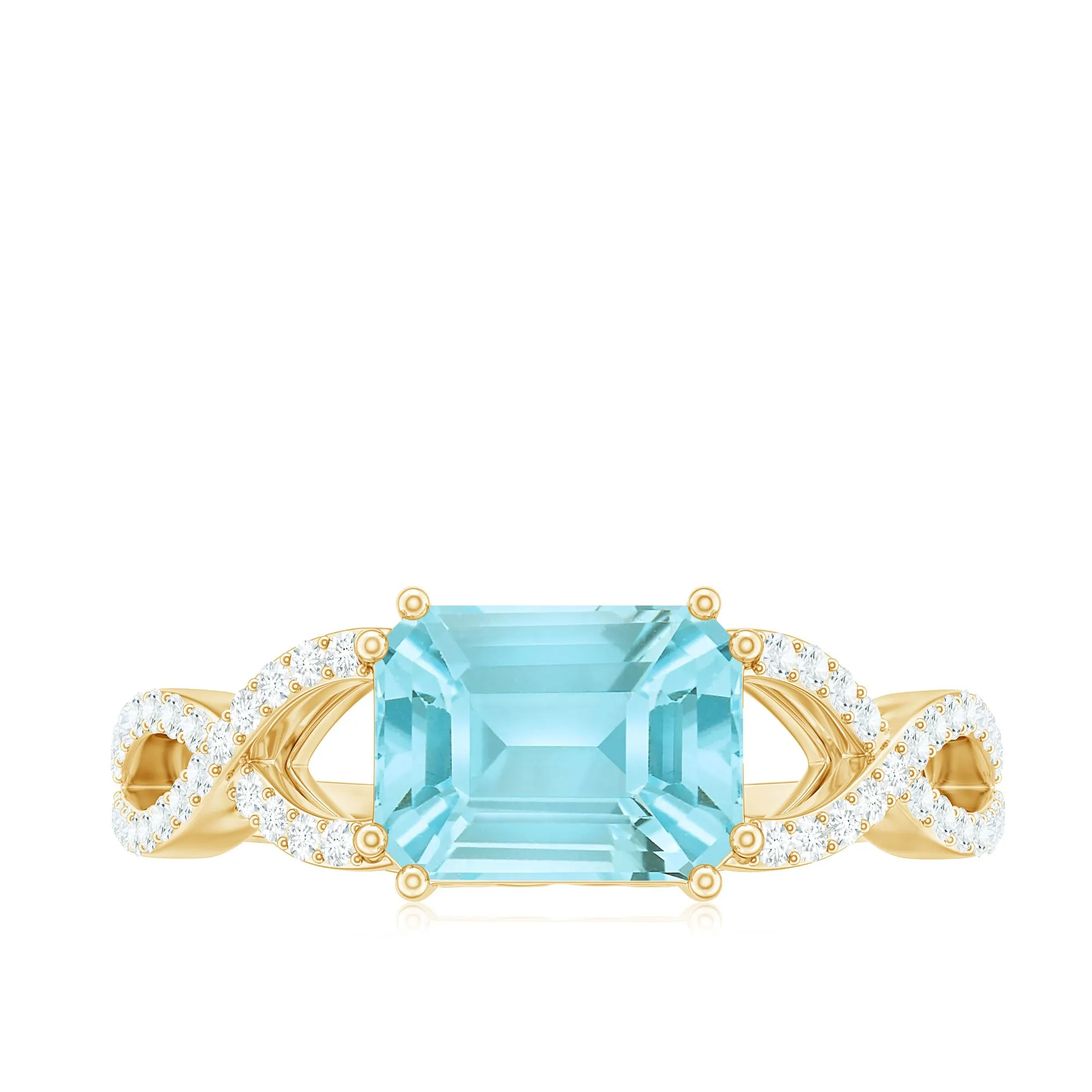 2 CT Emerald Cut Shape Sky Blue Topaz East West Engagement Ring with Diamond