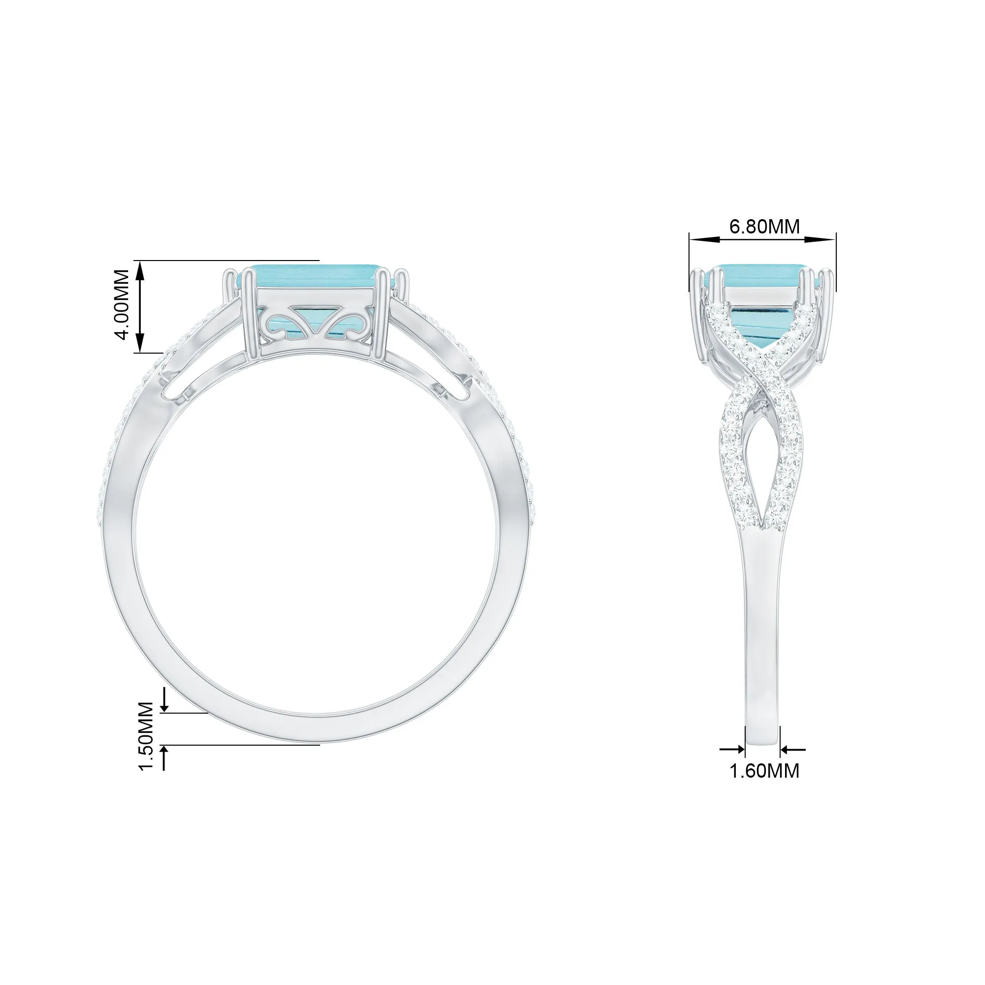 2 CT Emerald Cut Shape Sky Blue Topaz East West Engagement Ring with Diamond