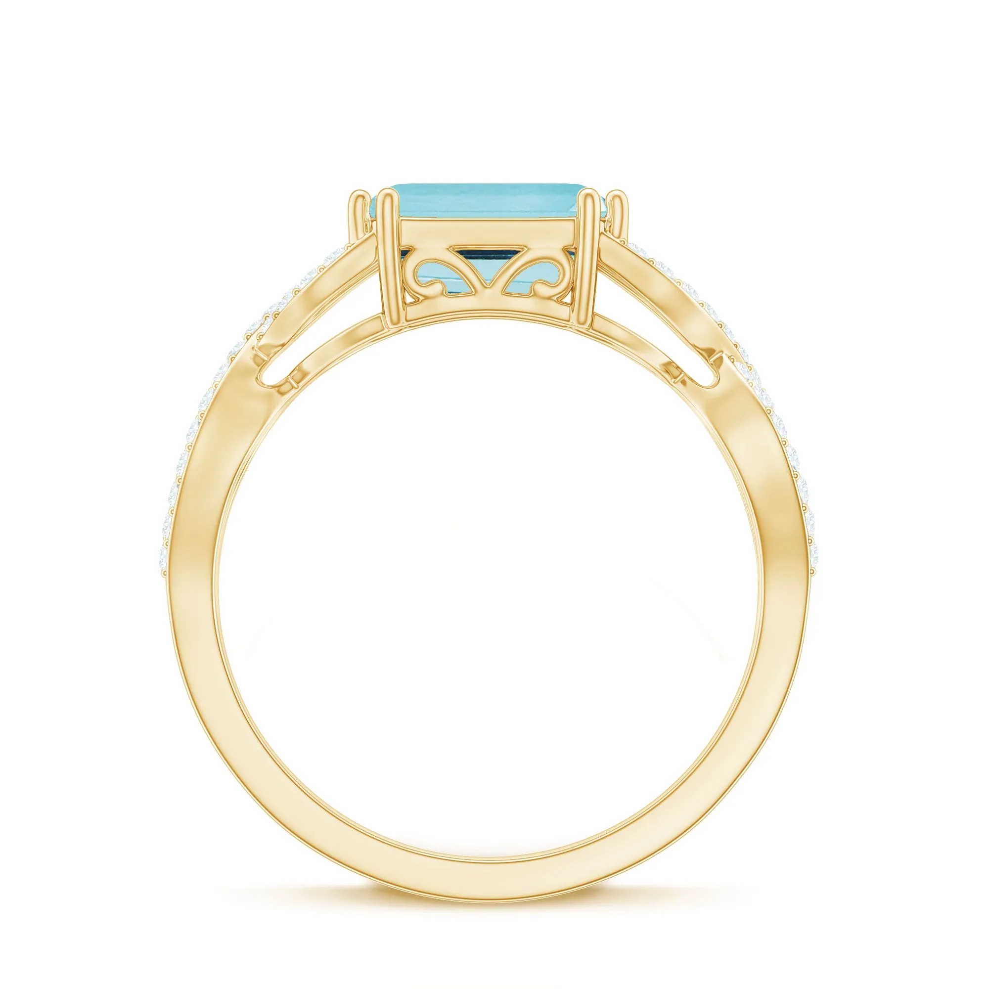 2 CT Emerald Cut Shape Sky Blue Topaz East West Engagement Ring with Diamond