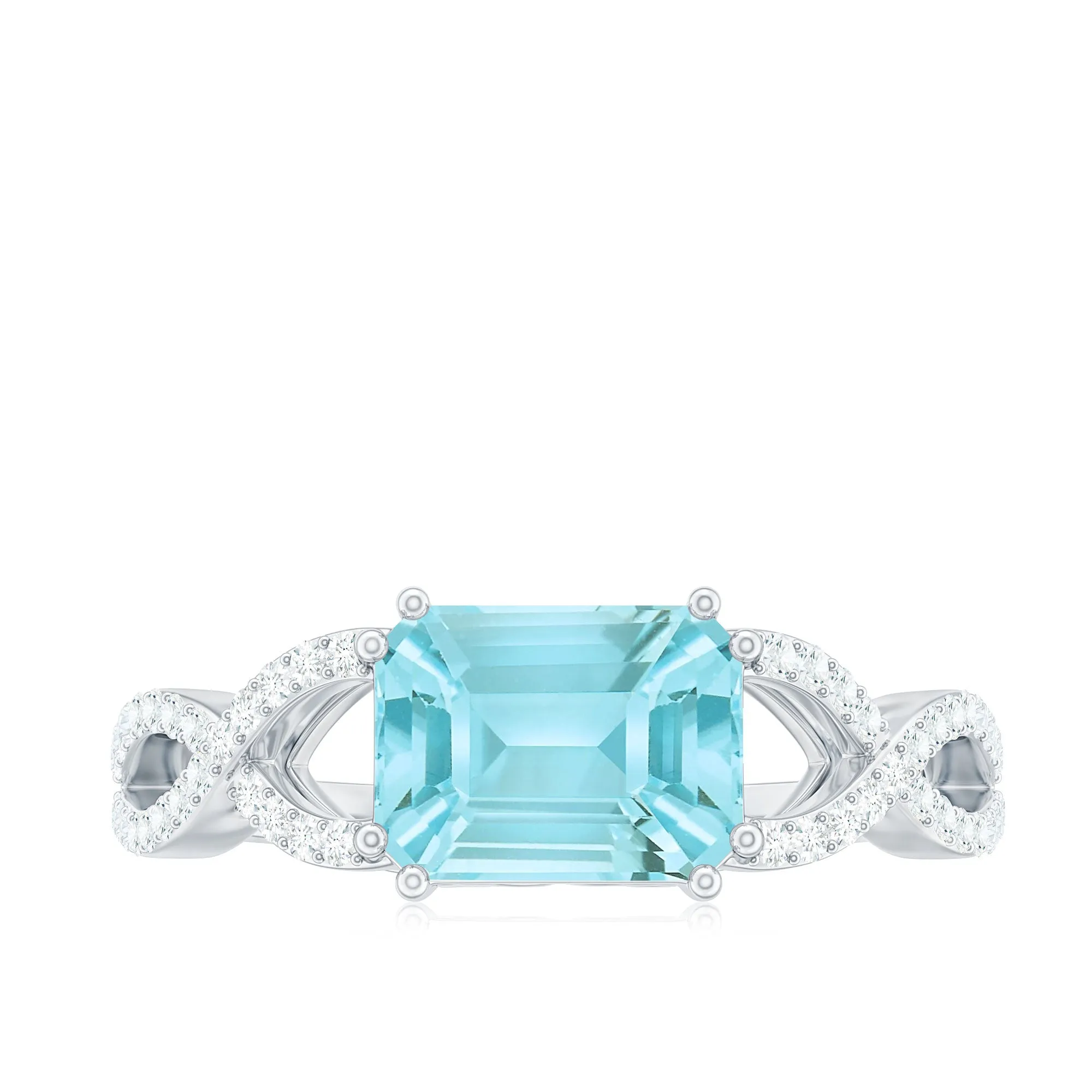 2 CT Emerald Cut Shape Sky Blue Topaz East West Engagement Ring with Diamond