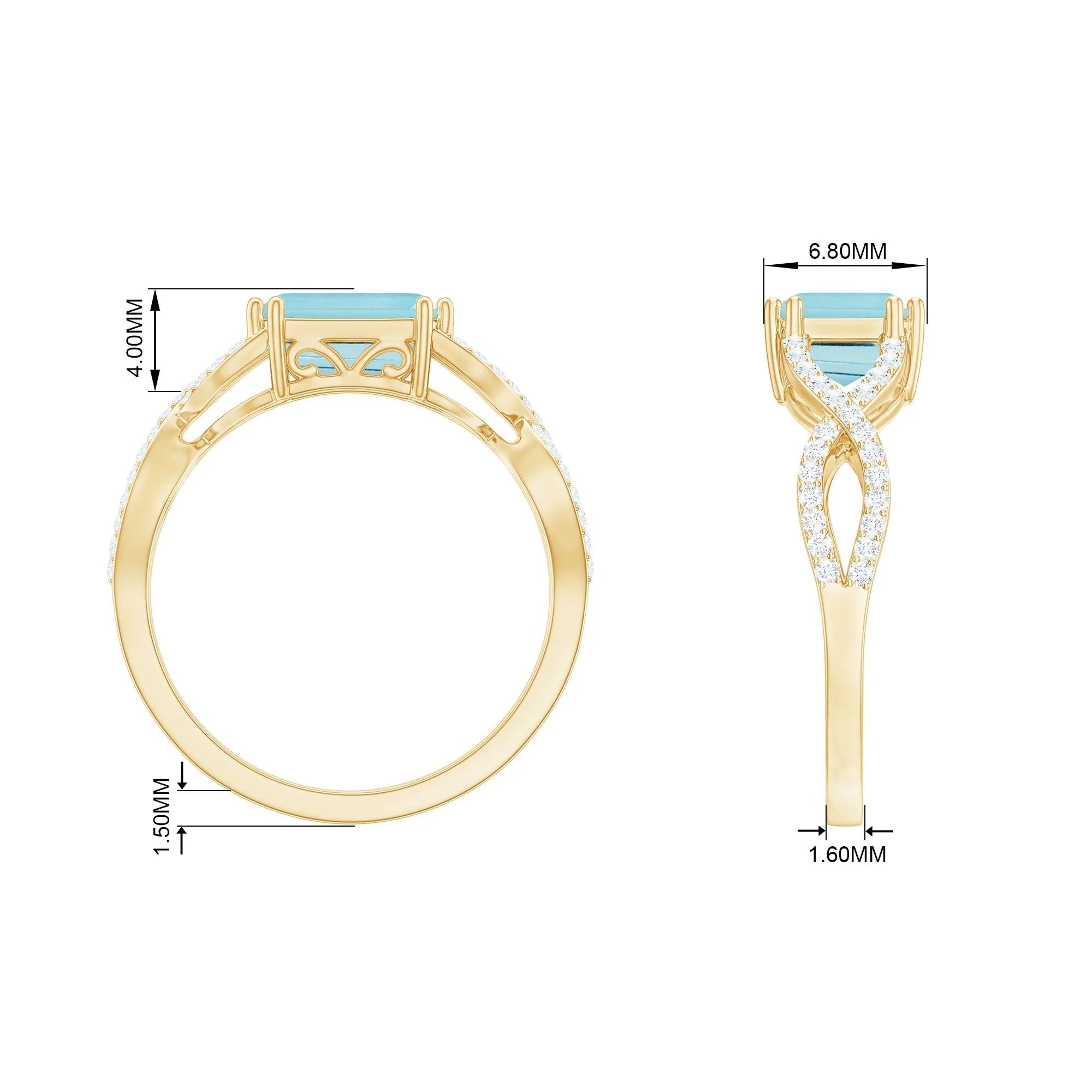 2 CT Emerald Cut Shape Sky Blue Topaz East West Engagement Ring with Diamond