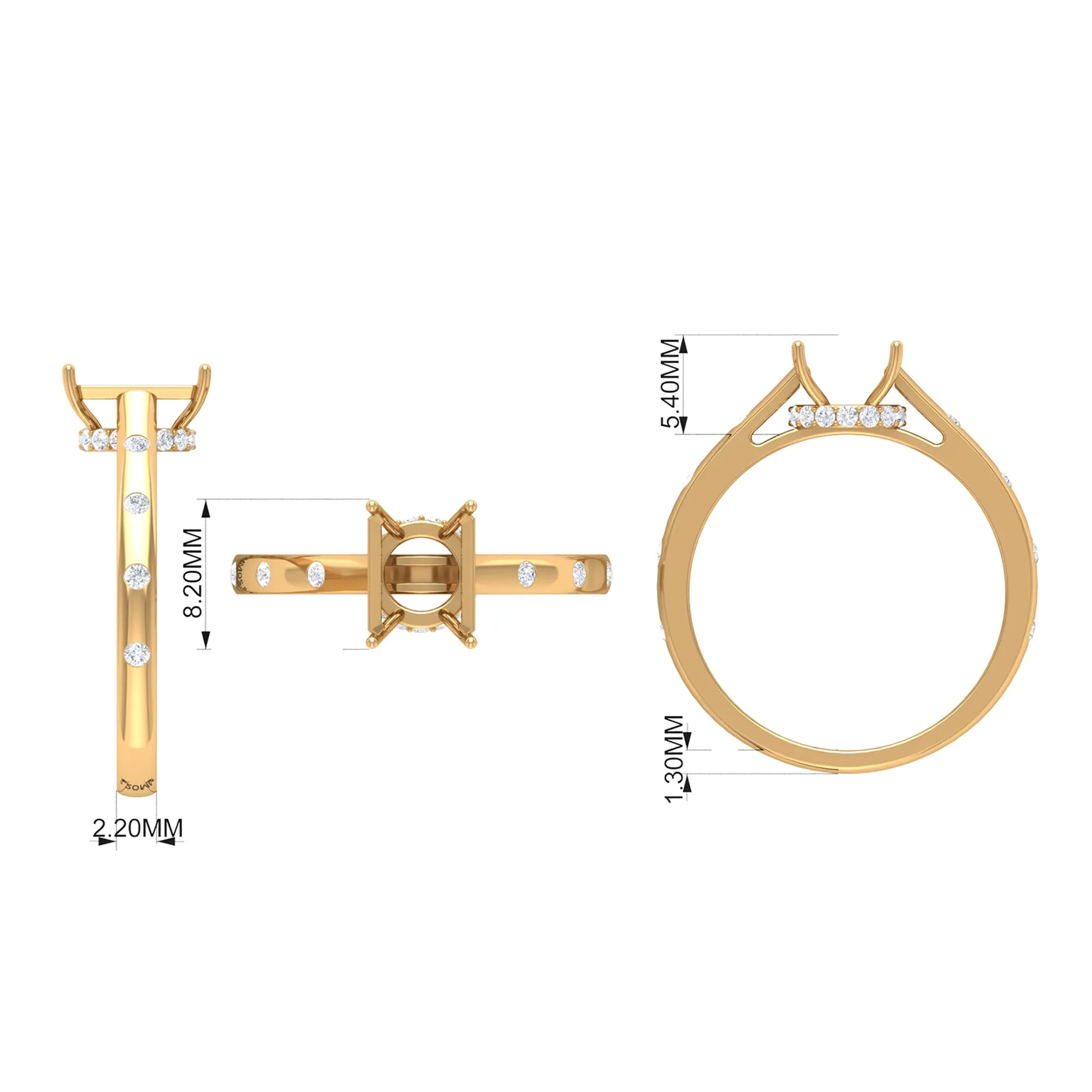 2 CT Moissanite Solitaire Engagement Ring with Hidden Halo