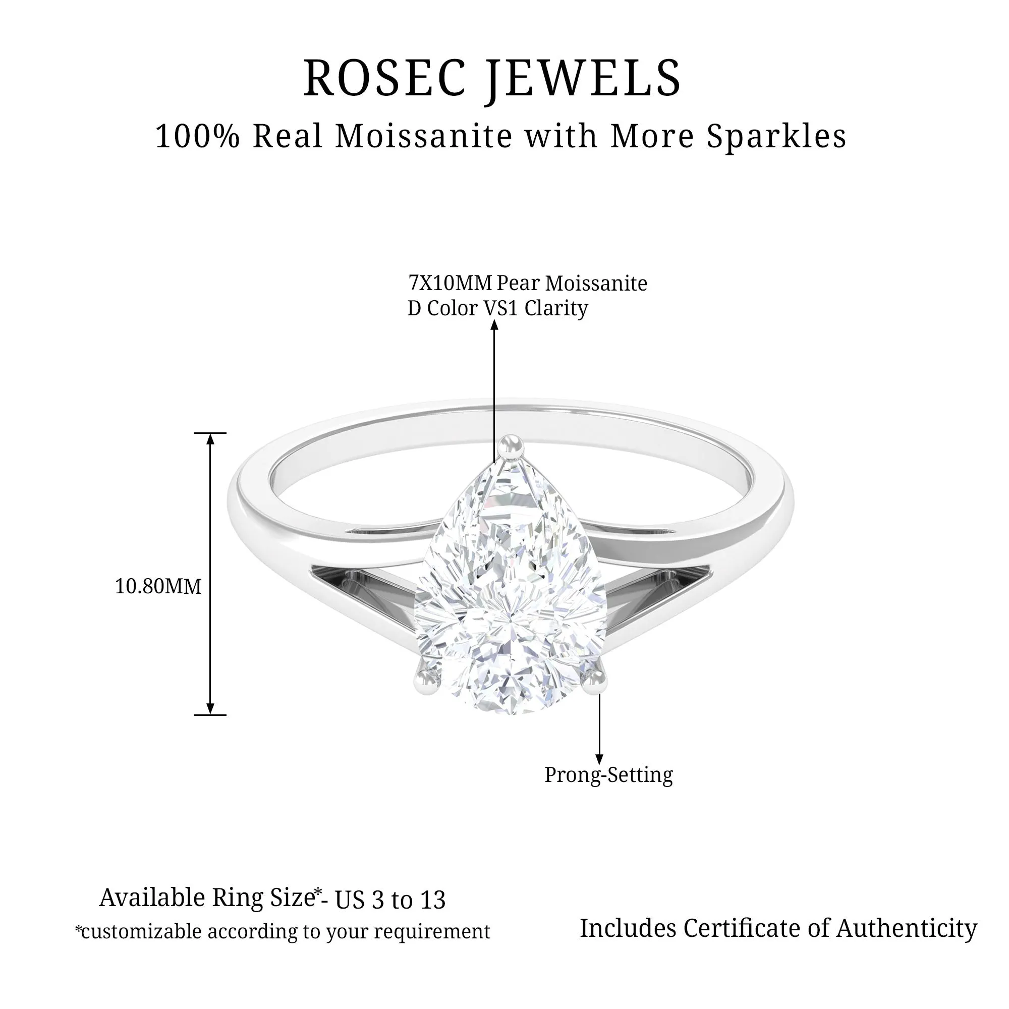2 CT Prong Set Solitaire and Hidden Moissanite Split Shank Ring