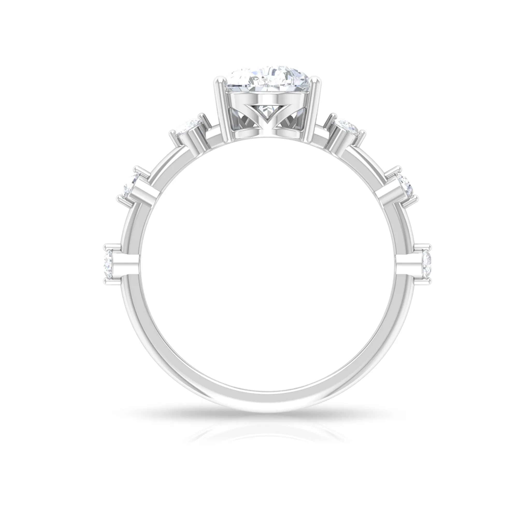 2 CT Three Prong Set Pear Cut Solitaire Moissanite Ring with Spaced Accent