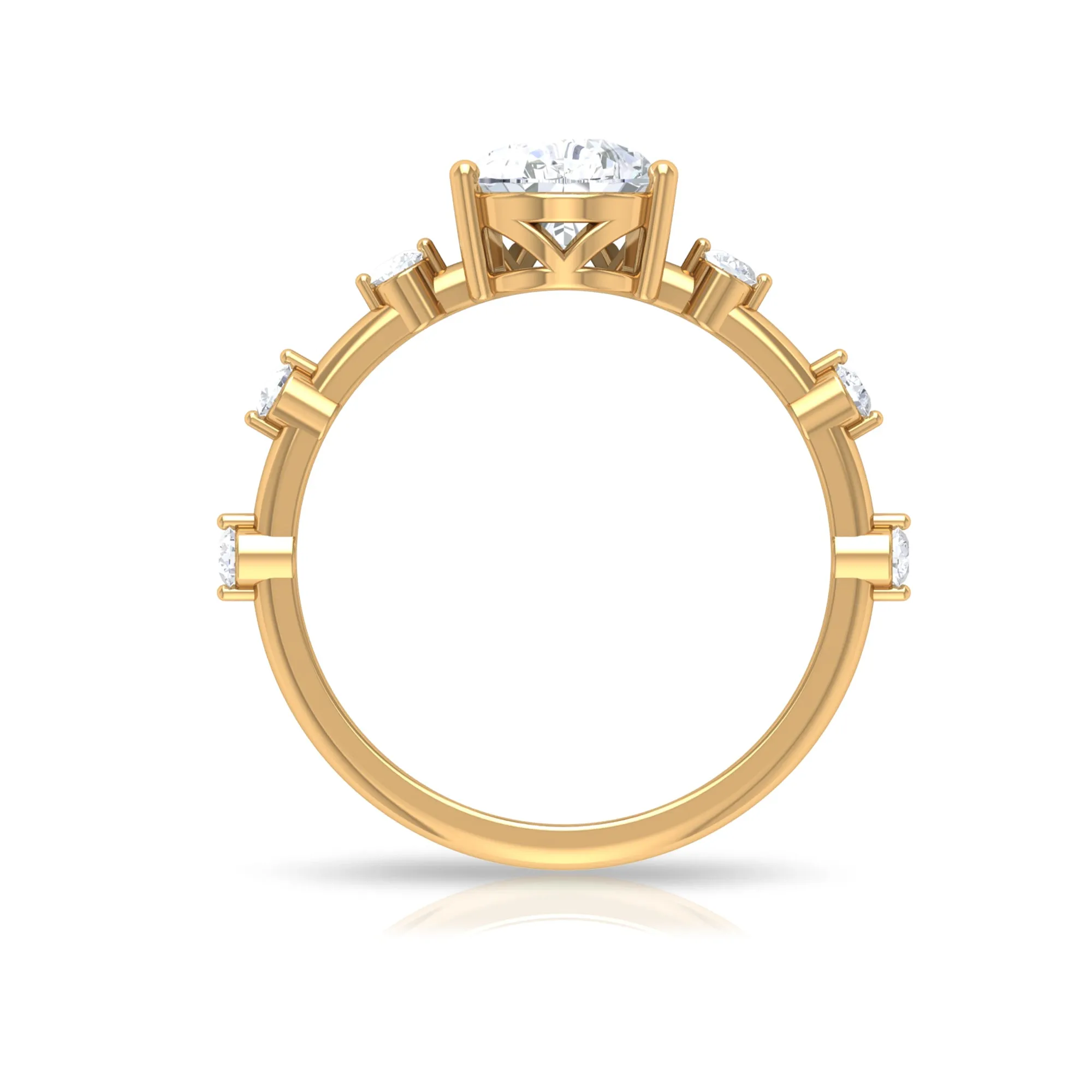 2 CT Three Prong Set Pear Cut Solitaire Moissanite Ring with Spaced Accent