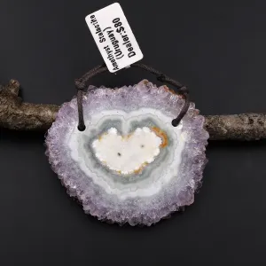 2 Hole Pendant Large Natural Amethyst Stalactite Flower Pendant Flat Slice Freeform One of a Kind P0089