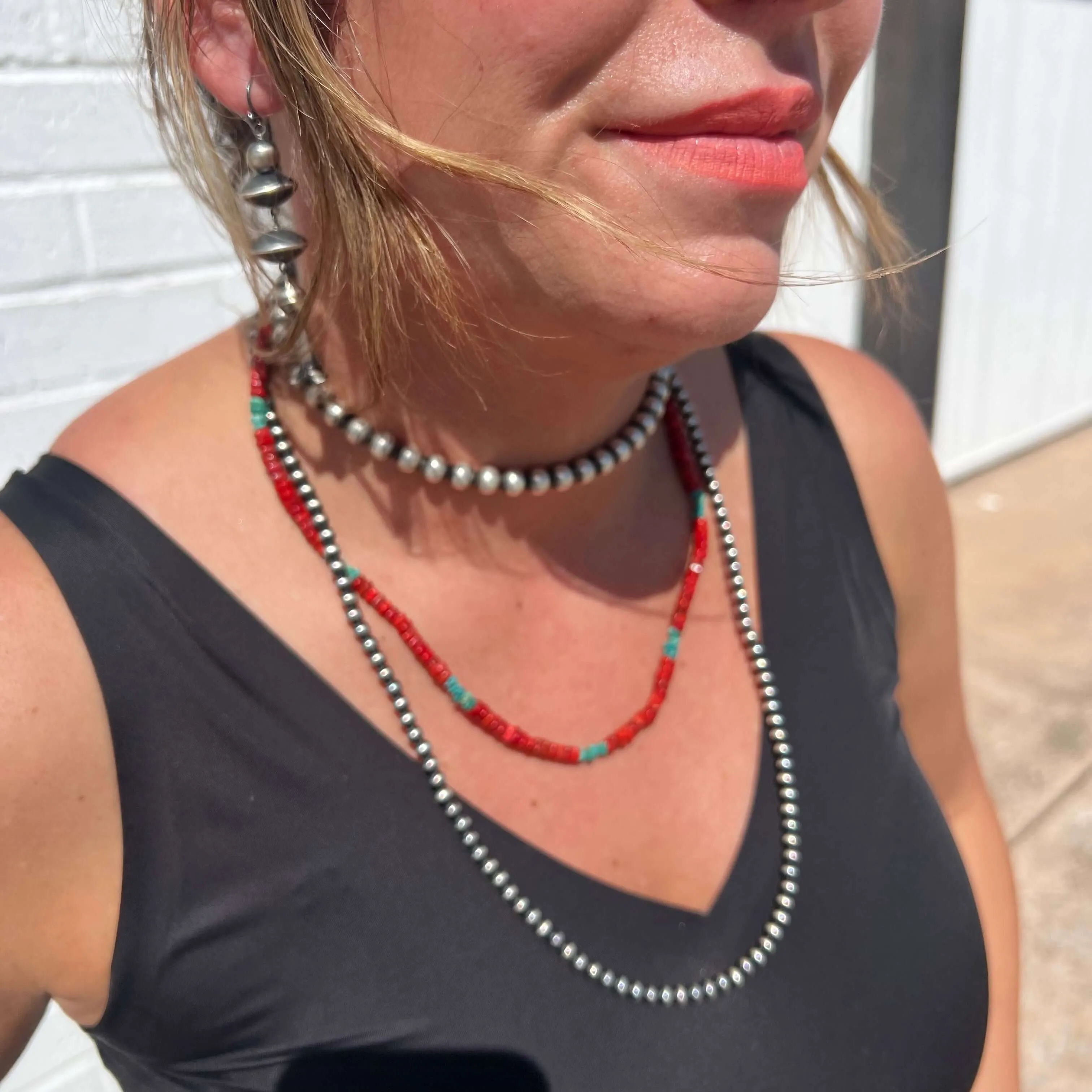 20 inch Red Coral and Turquoise Chunky Genuine Necklace.