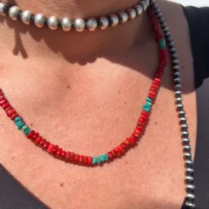 20 inch Red Coral and Turquoise Chunky Genuine Necklace.