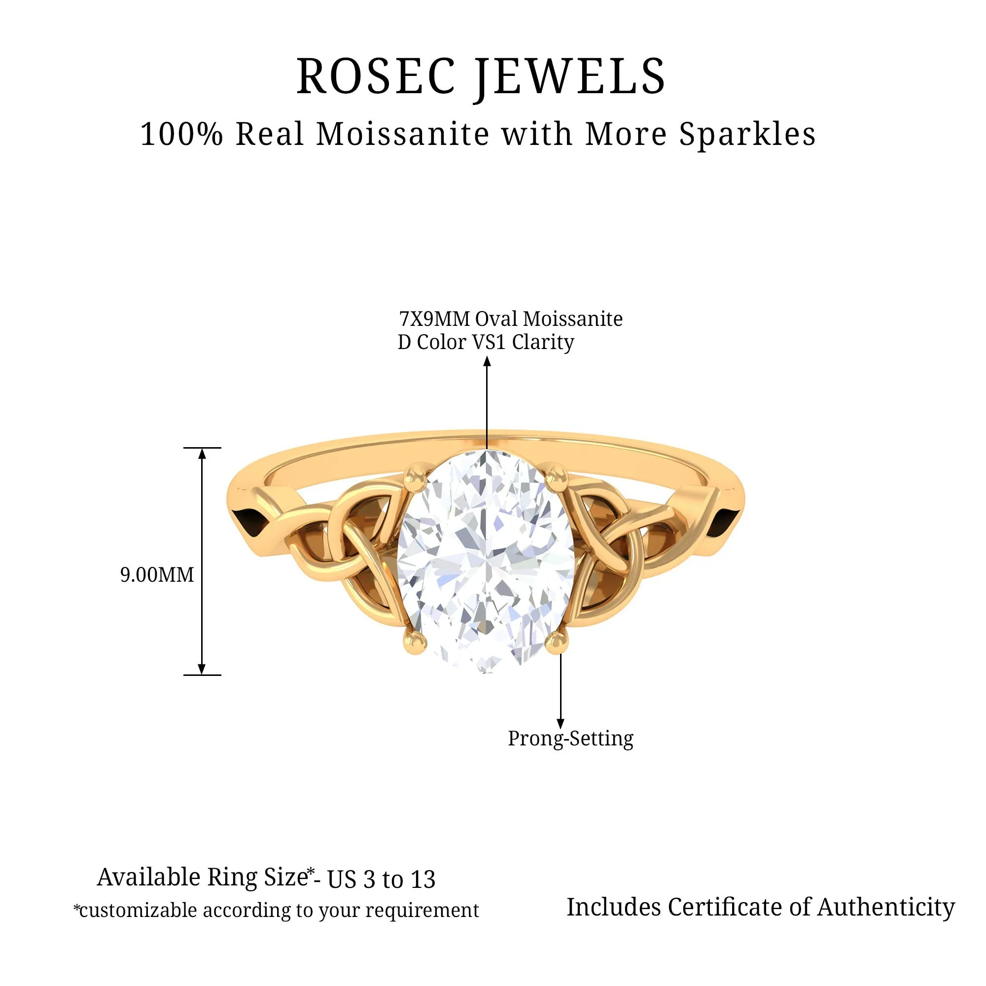 2.25 CT Celtic Knot Oval Moissanite Engagement Ring in Gold