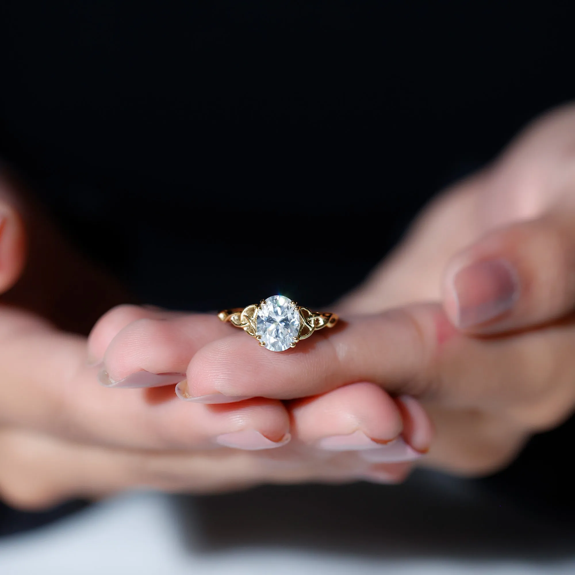 2.25 CT Celtic Knot Oval Moissanite Engagement Ring in Gold