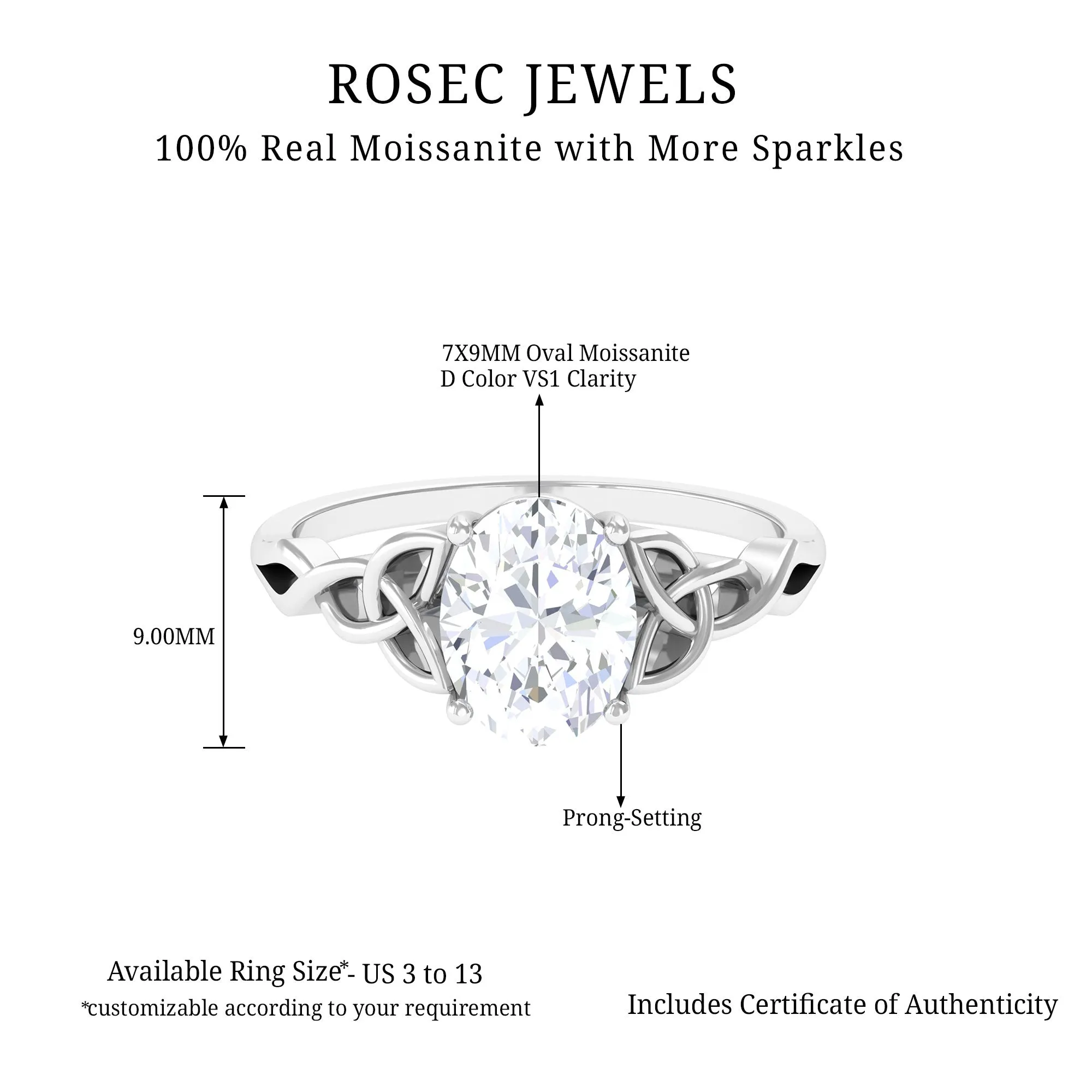 2.25 CT Celtic Knot Oval Moissanite Engagement Ring in Gold