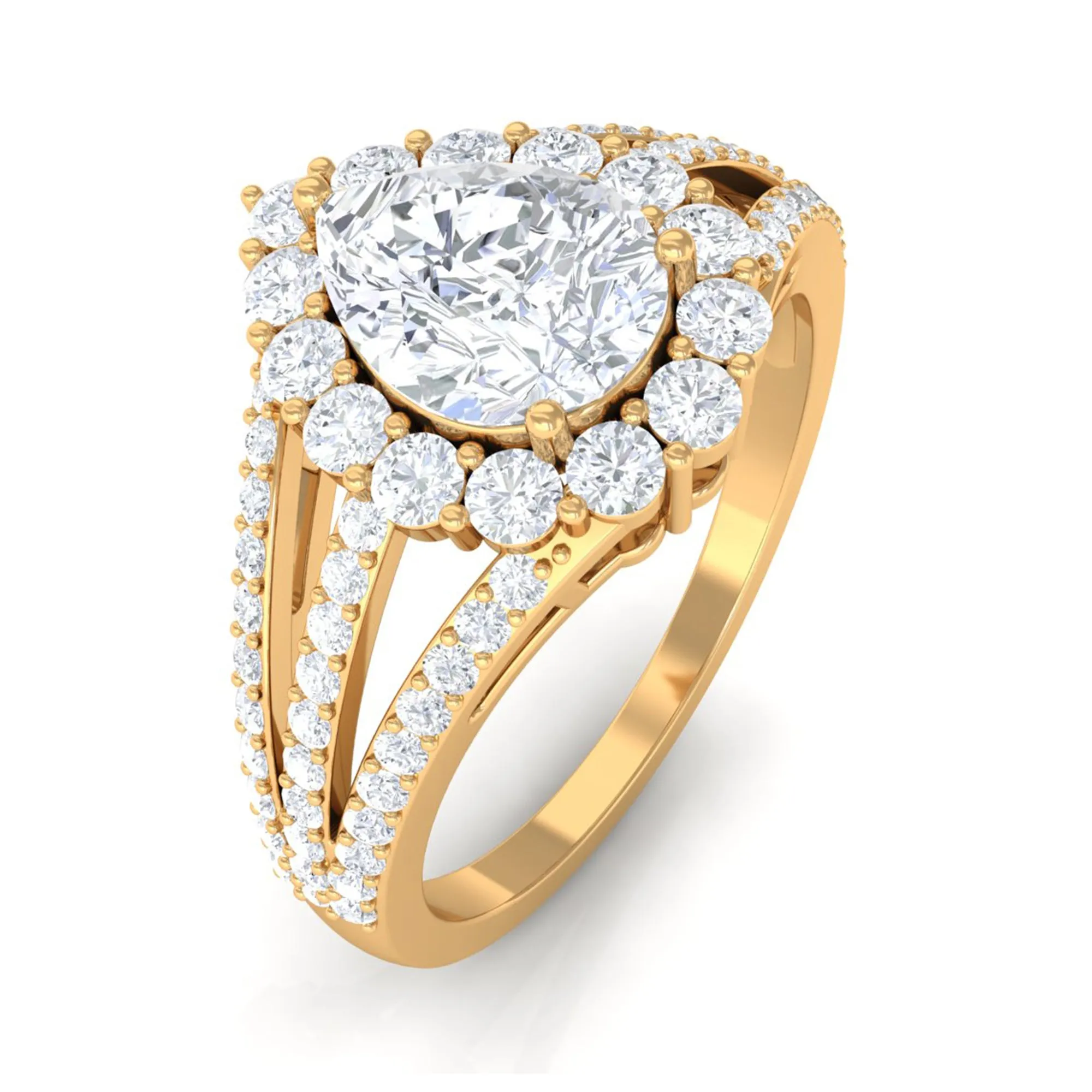 2.50 CT Split Shank Pear Cut Zircon Statement Engagement Ring