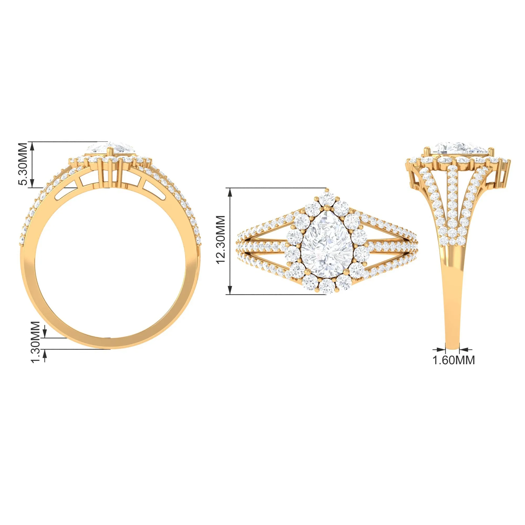 2.50 CT Split Shank Pear Cut Zircon Statement Engagement Ring