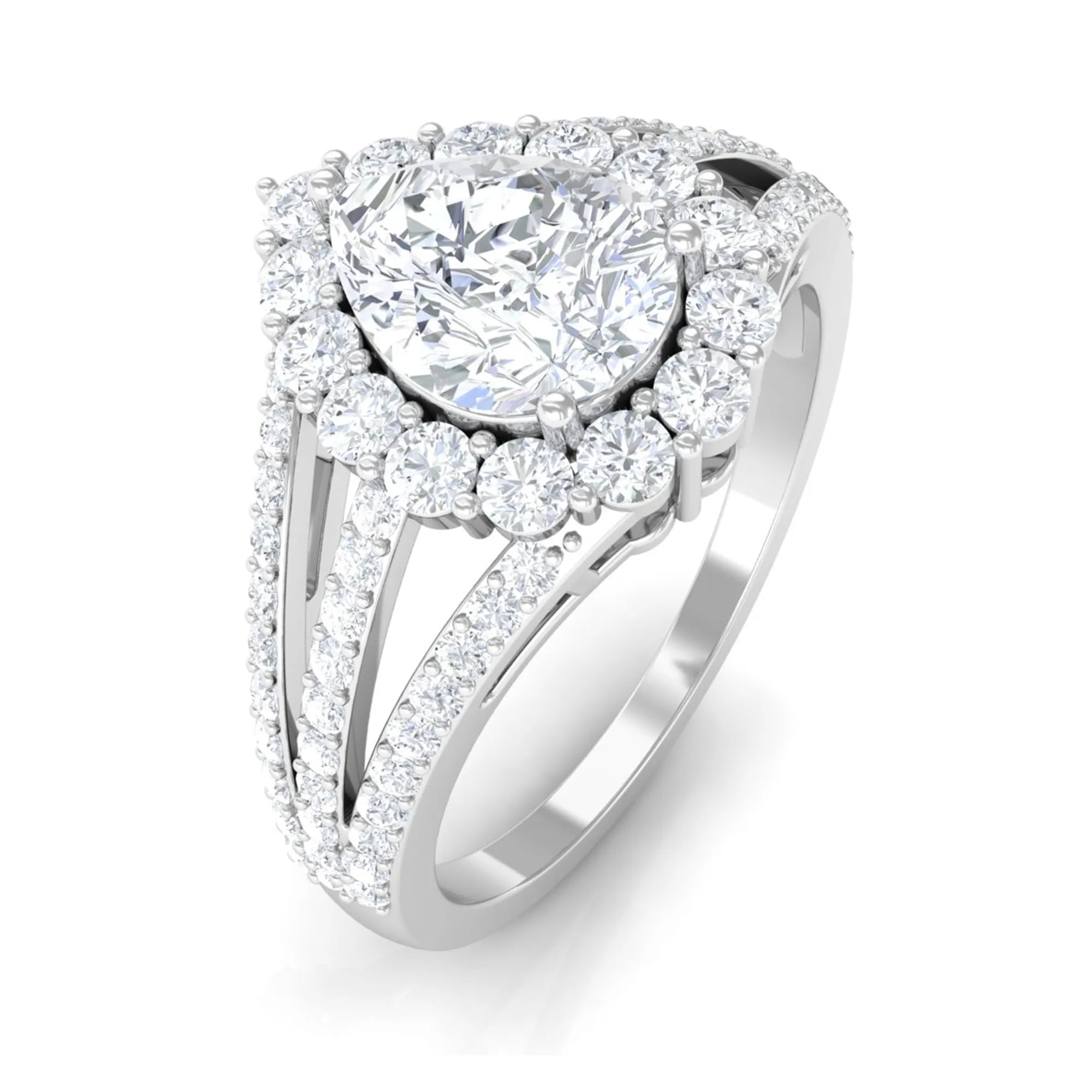 2.50 CT Split Shank Pear Cut Zircon Statement Engagement Ring