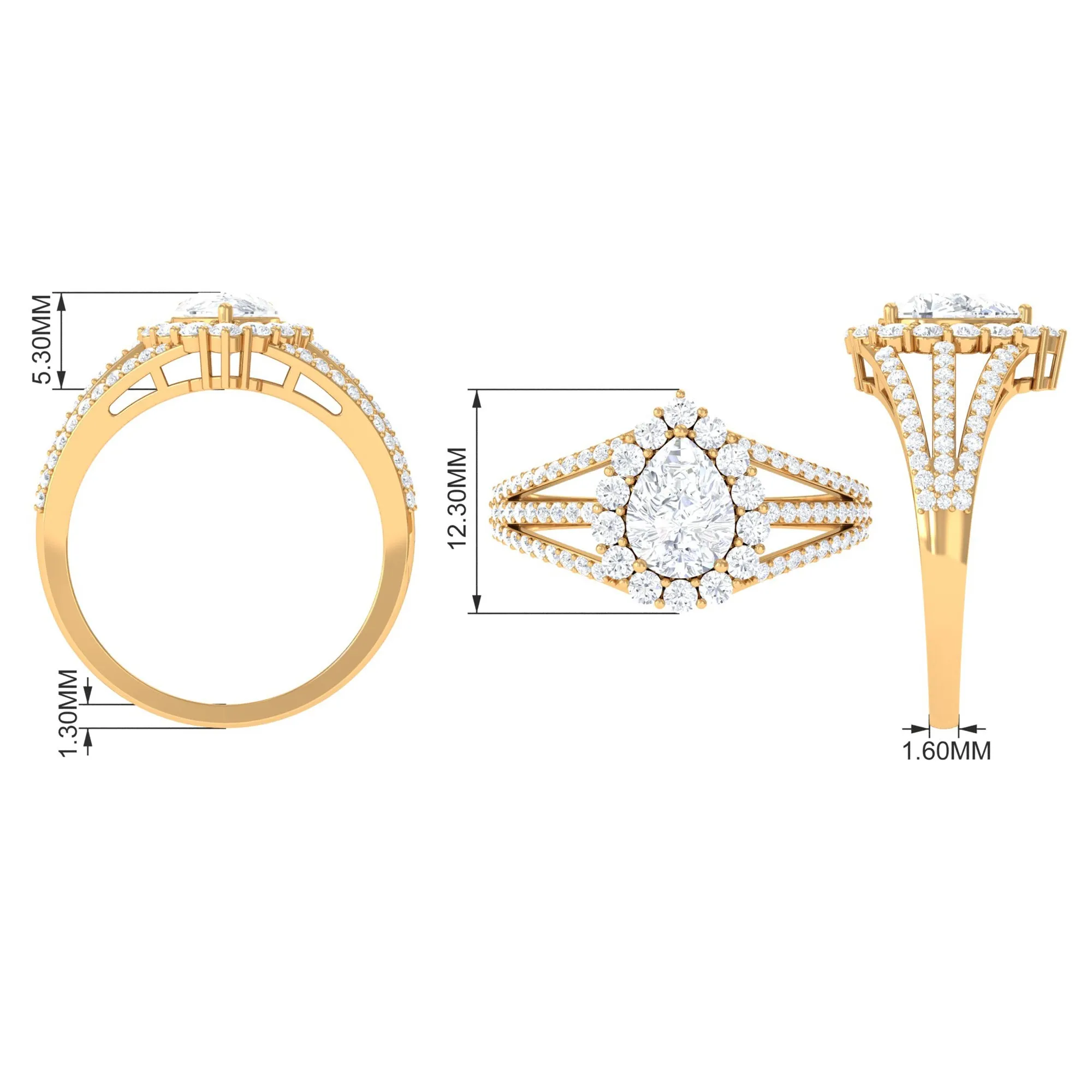 2.50 CT Split Shank Pear Cut Zircon Statement Engagement Ring