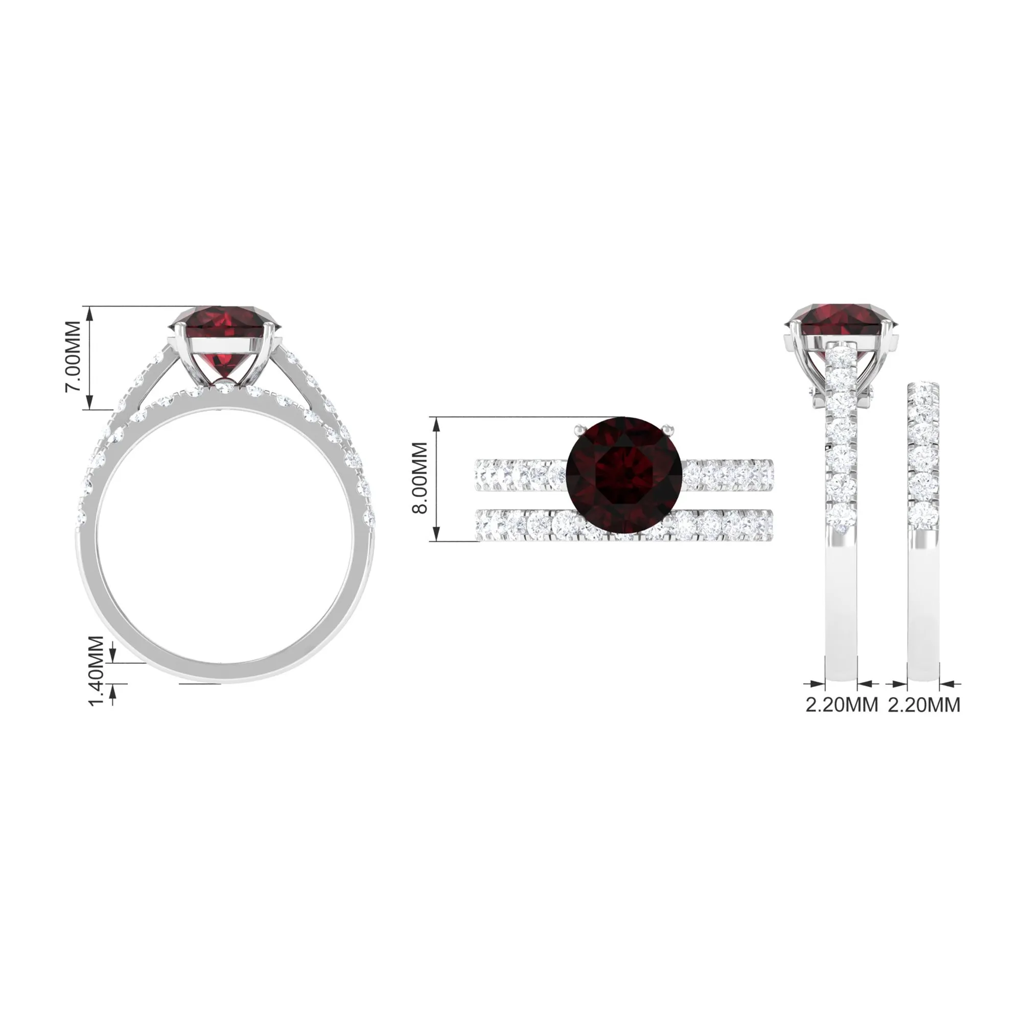 2.75 CT Solitaire Garnet Engagement Ring Set with Diamond