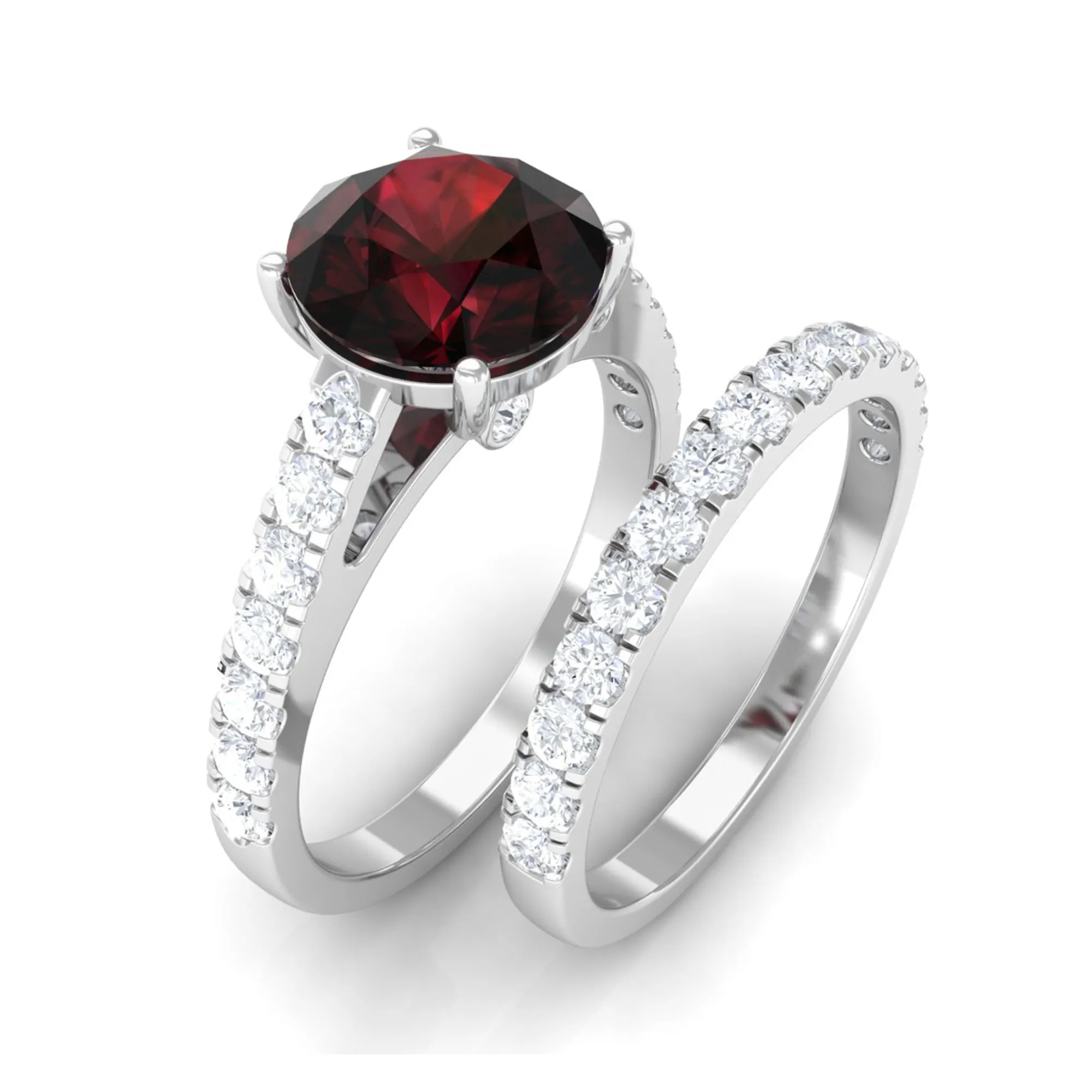 2.75 CT Solitaire Garnet Engagement Ring Set with Diamond