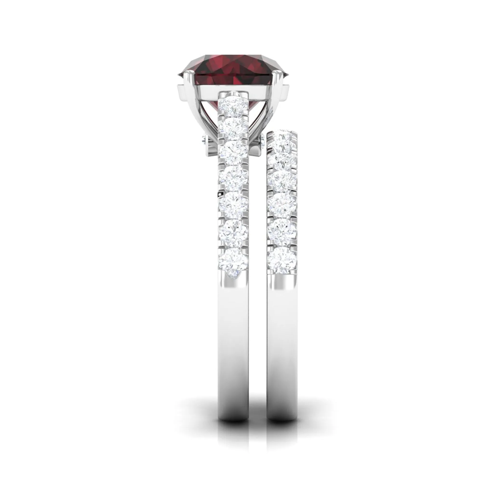 2.75 CT Solitaire Garnet Engagement Ring Set with Diamond