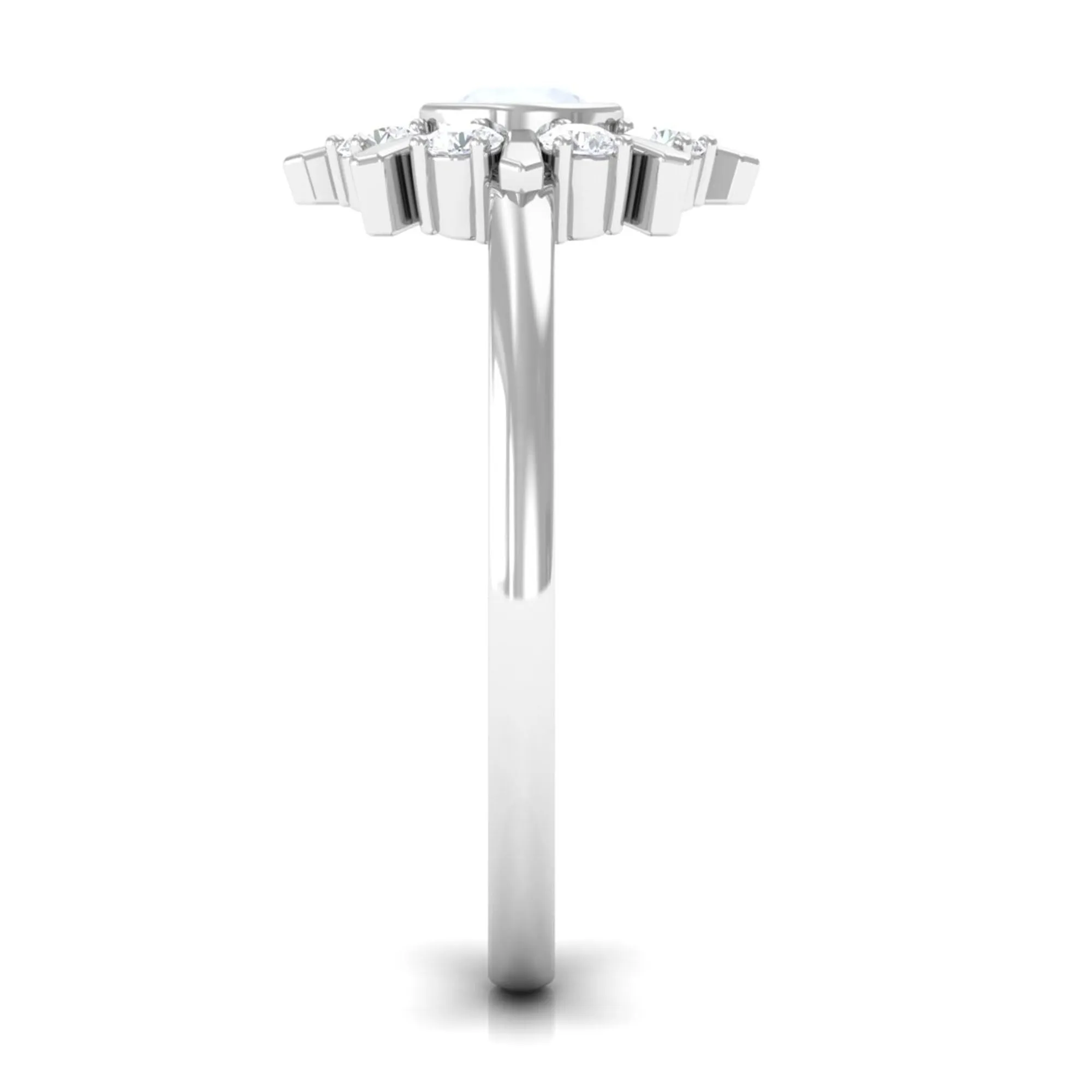 3/4 Carat Bezel Set Moonstone and Diamond Statement Ring