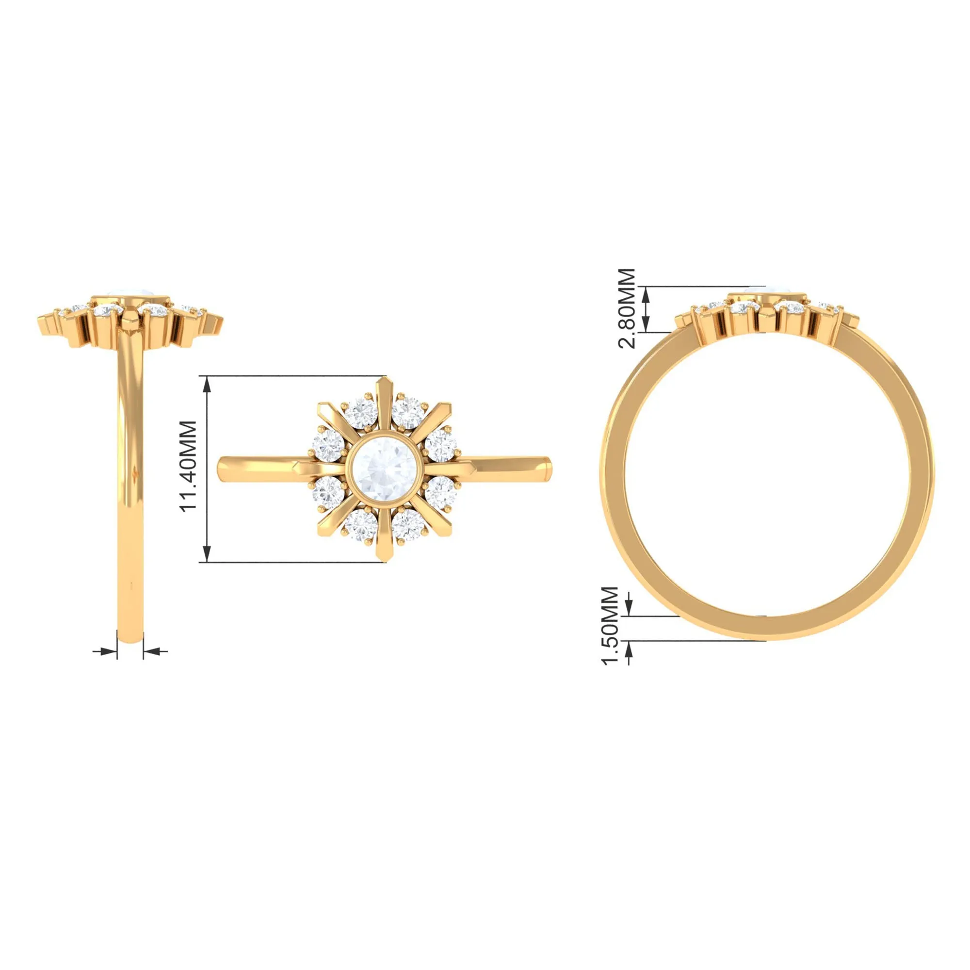3/4 Carat Bezel Set Moonstone and Diamond Statement Ring
